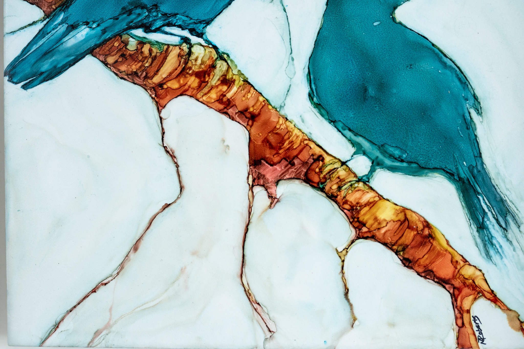 Mary Roberts Birds tile alcohol ink