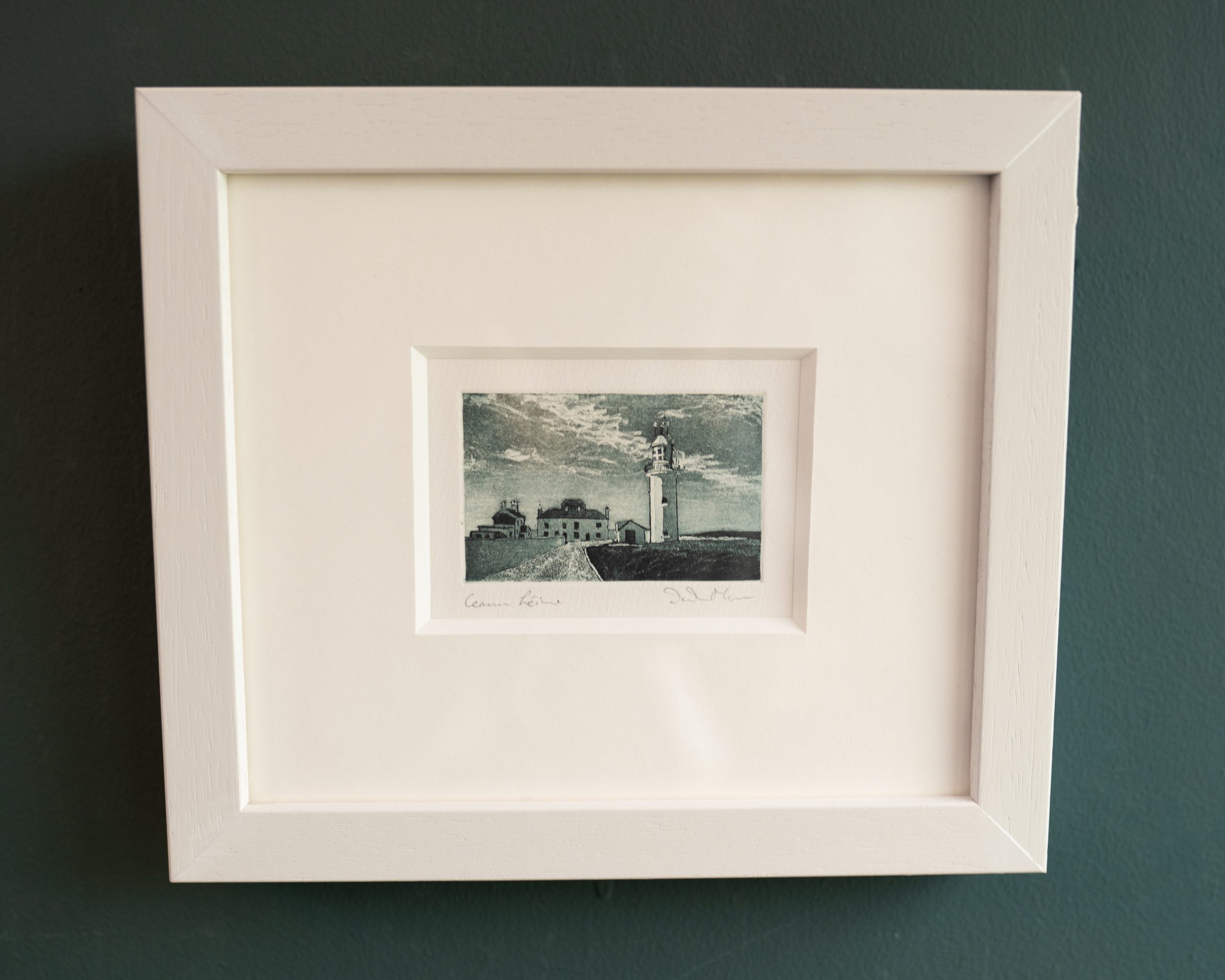 Deirdre McKenna Loop Head Lighthouse Original Etching Print small beautiful Irish art framed Irish gift interiors lighthouse Kilbaha Gallery