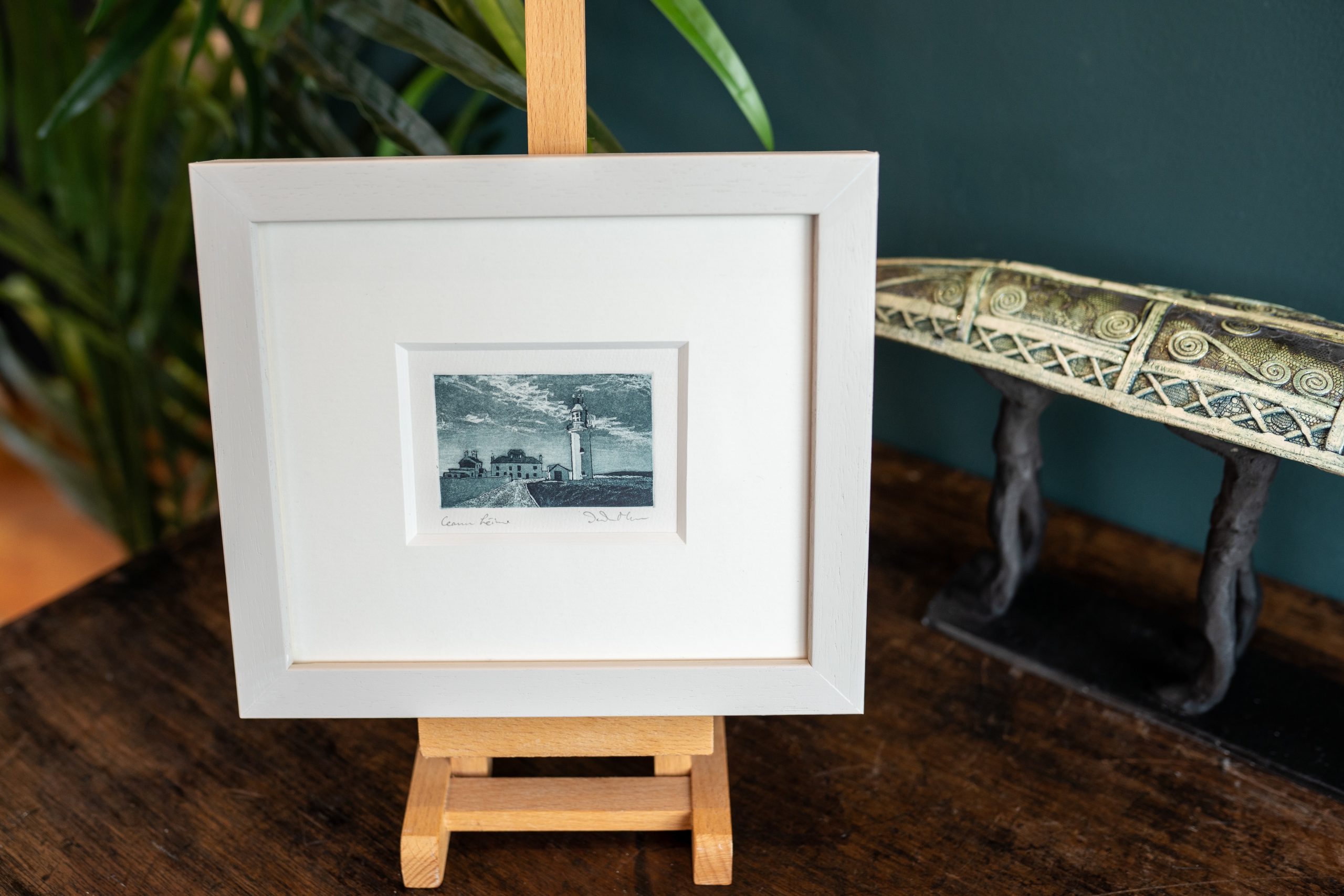 Deirdre McKenna Loop Head Lighthouse Original Etching Print small beautiful Irish art framed Irish gift interiors lighthouse Kilbaha Gallery