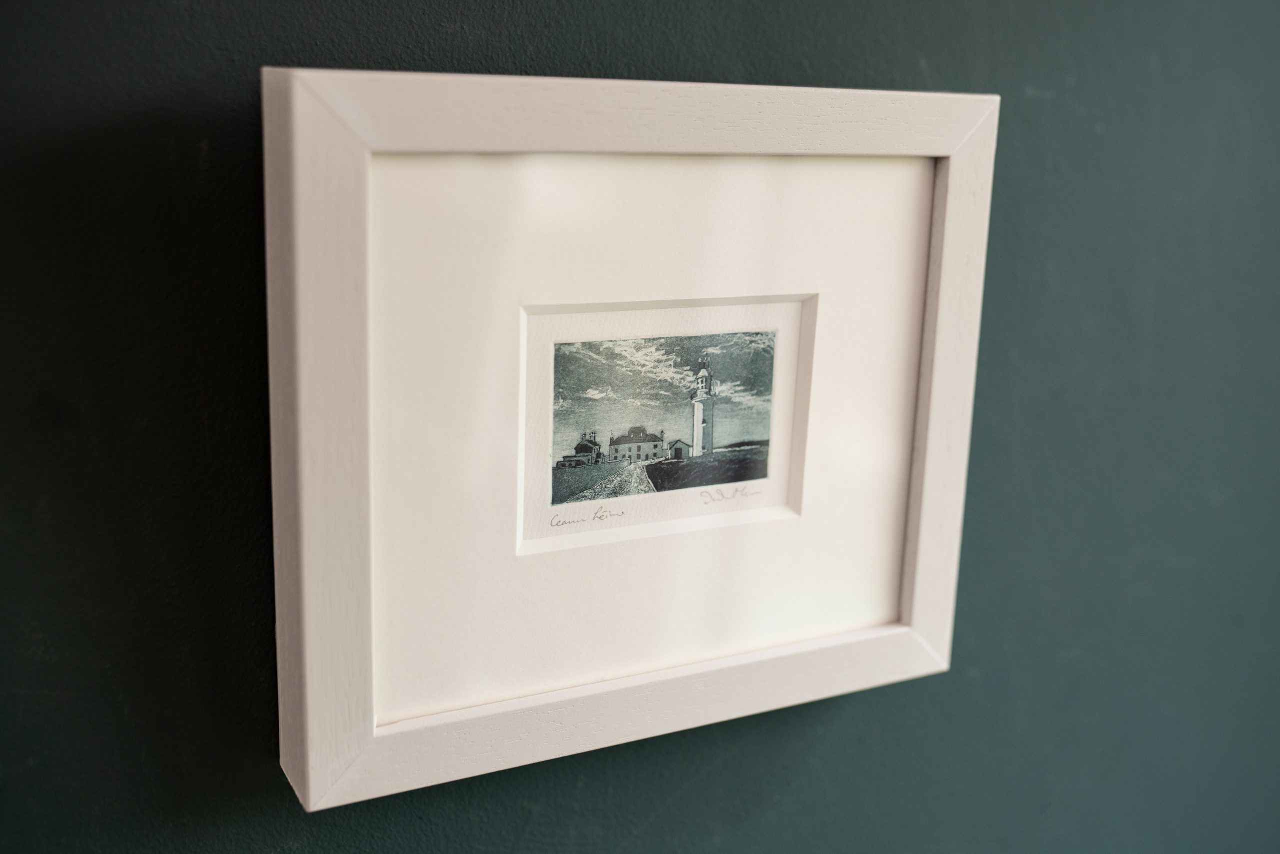 Deirdre McKenna Loop Head Lighthouse Original Etching Print small beautiful Irish art framed Irish gift interiors lighthouse Kilbaha Gallery