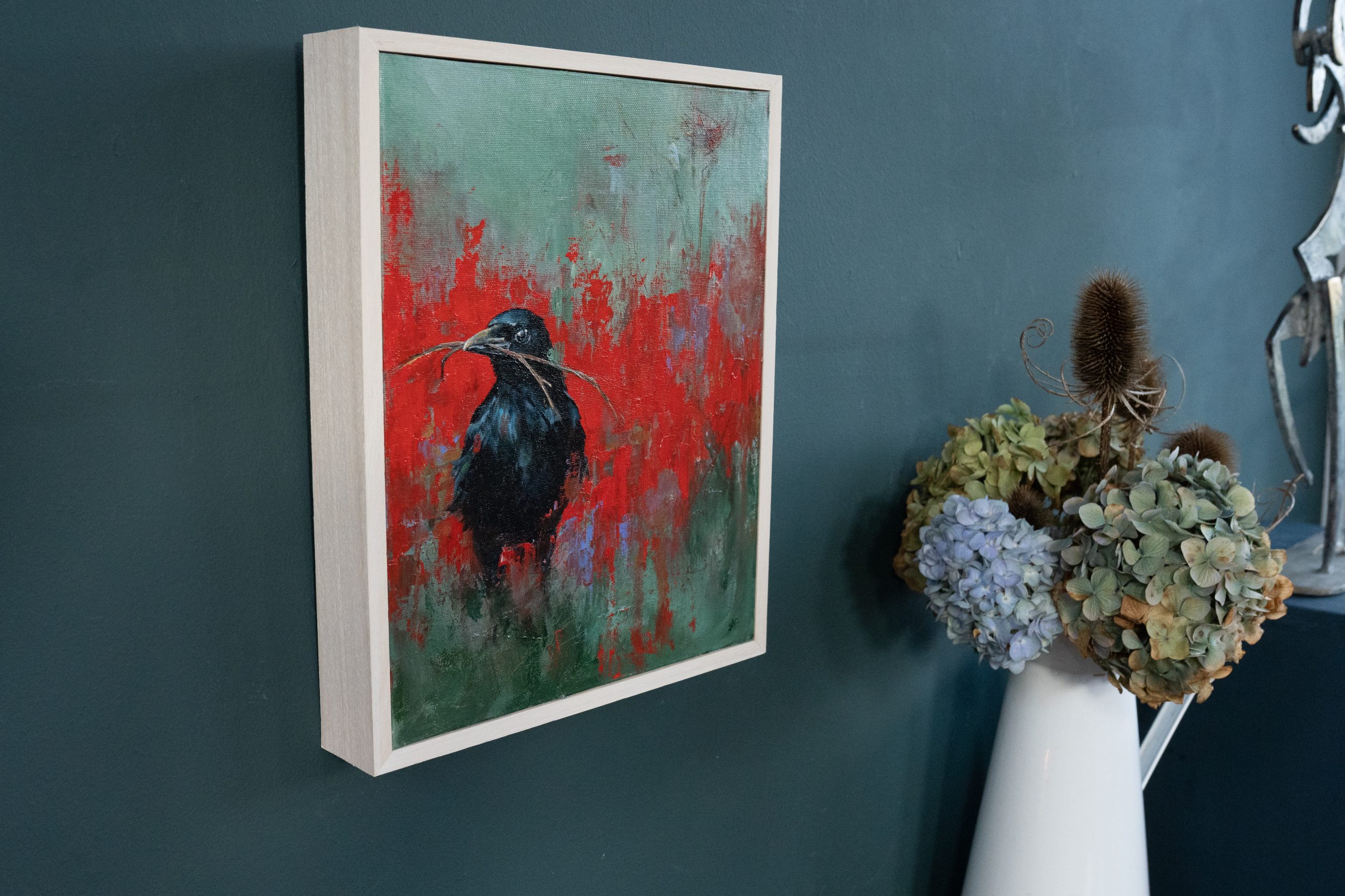 Sallyann Beirne contemporary artist oil on canvas striking artwork Irish art gift paintings cow birds crows magpies nature environment kilbaha gallery Irish interiors contemporary homes