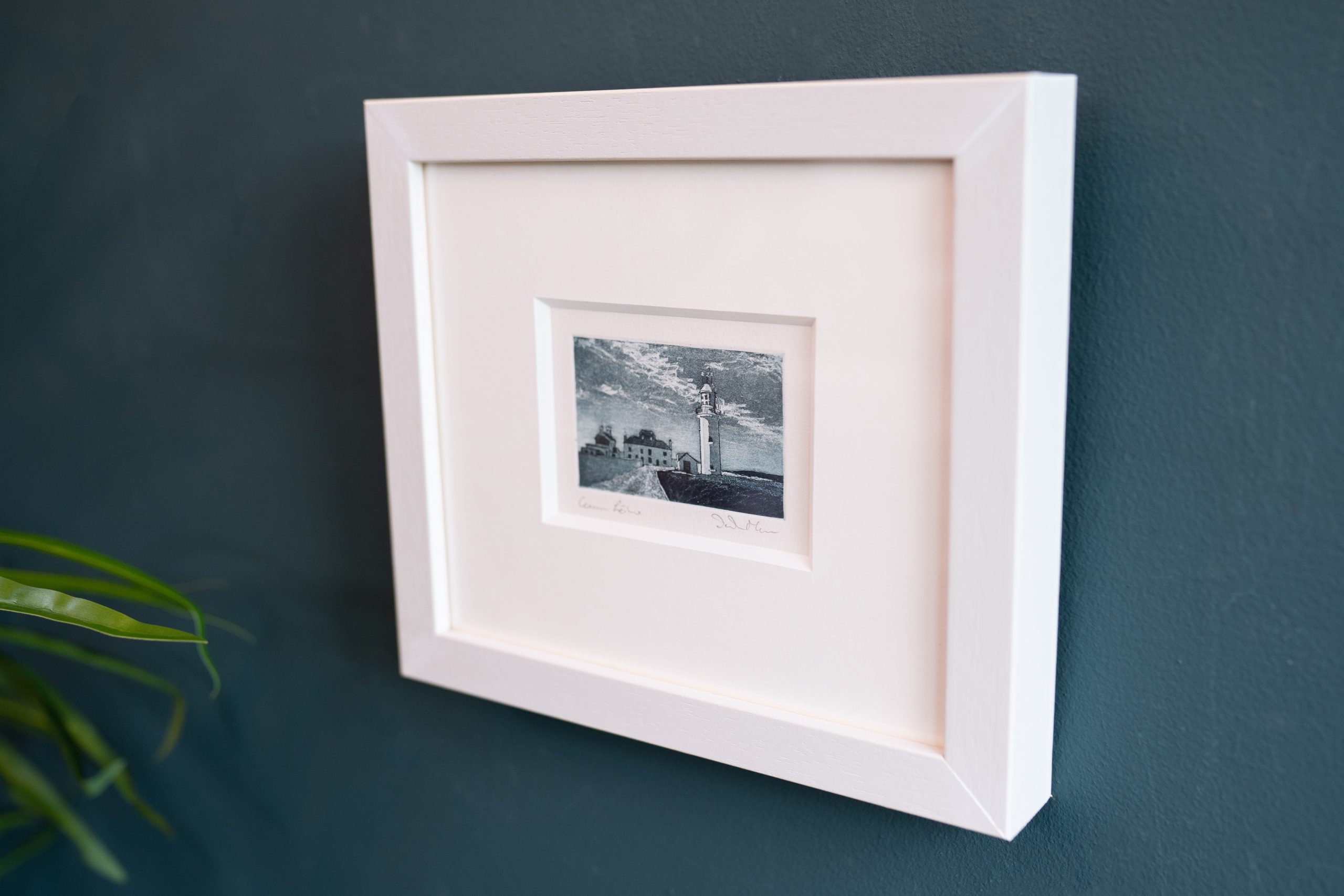 Deirdre McKenna Loop Head Lighthouse Original Etching Print small beautiful Irish art framed Irish gift interiors lighthouse Kilbaha Gallery