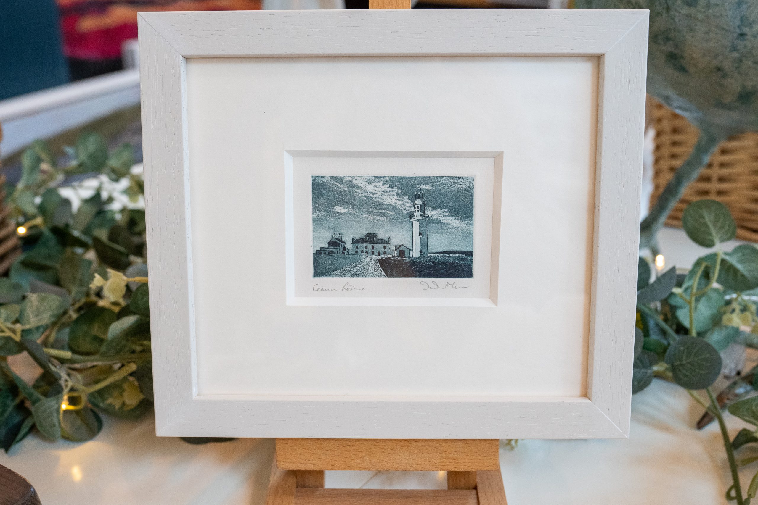 Deirdre McKenna Loop Head Lighthouse Original Etching Print small beautiful Irish art framed Irish gift interiors lighthouse
