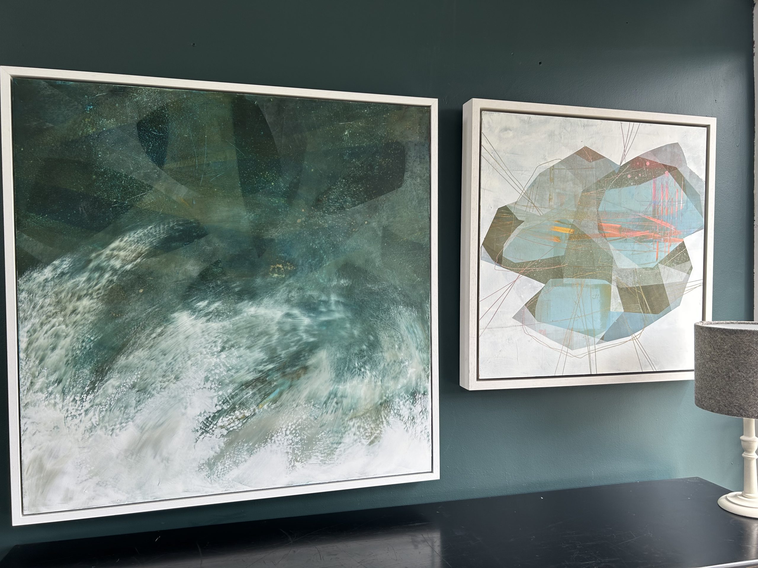 SURF by Gillian Murphy Irish Interiors, WAW, Ireland, Waves, stormy waters, abstract art oil and cold wax Original painting Kilbaha Gallery Contemporary art