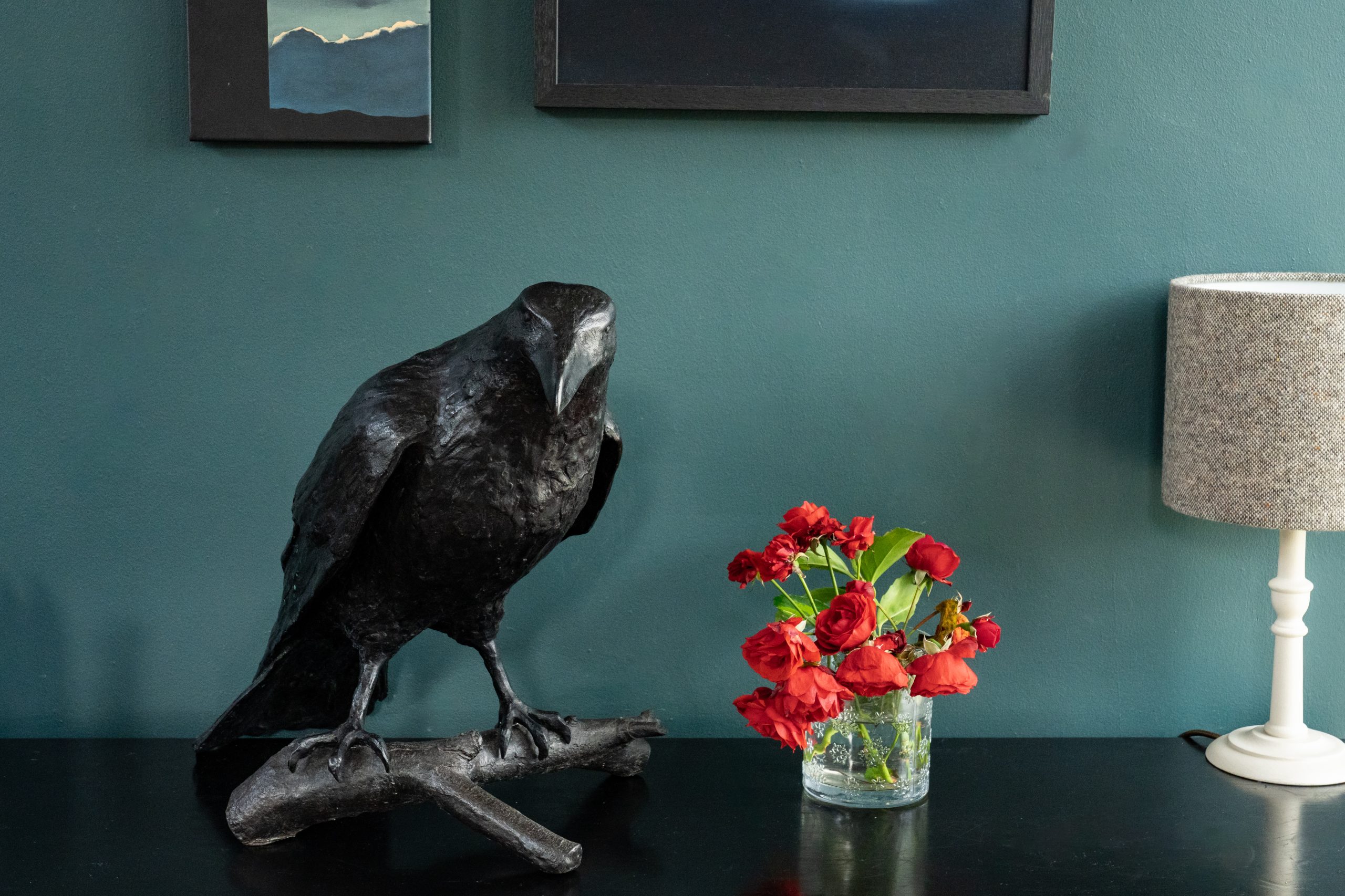 Adam Pomeroy Bronze Raven lifesize raven bronze statue sculptor contemporary Irish artist Irish art original Irish art Interiors art and interiors