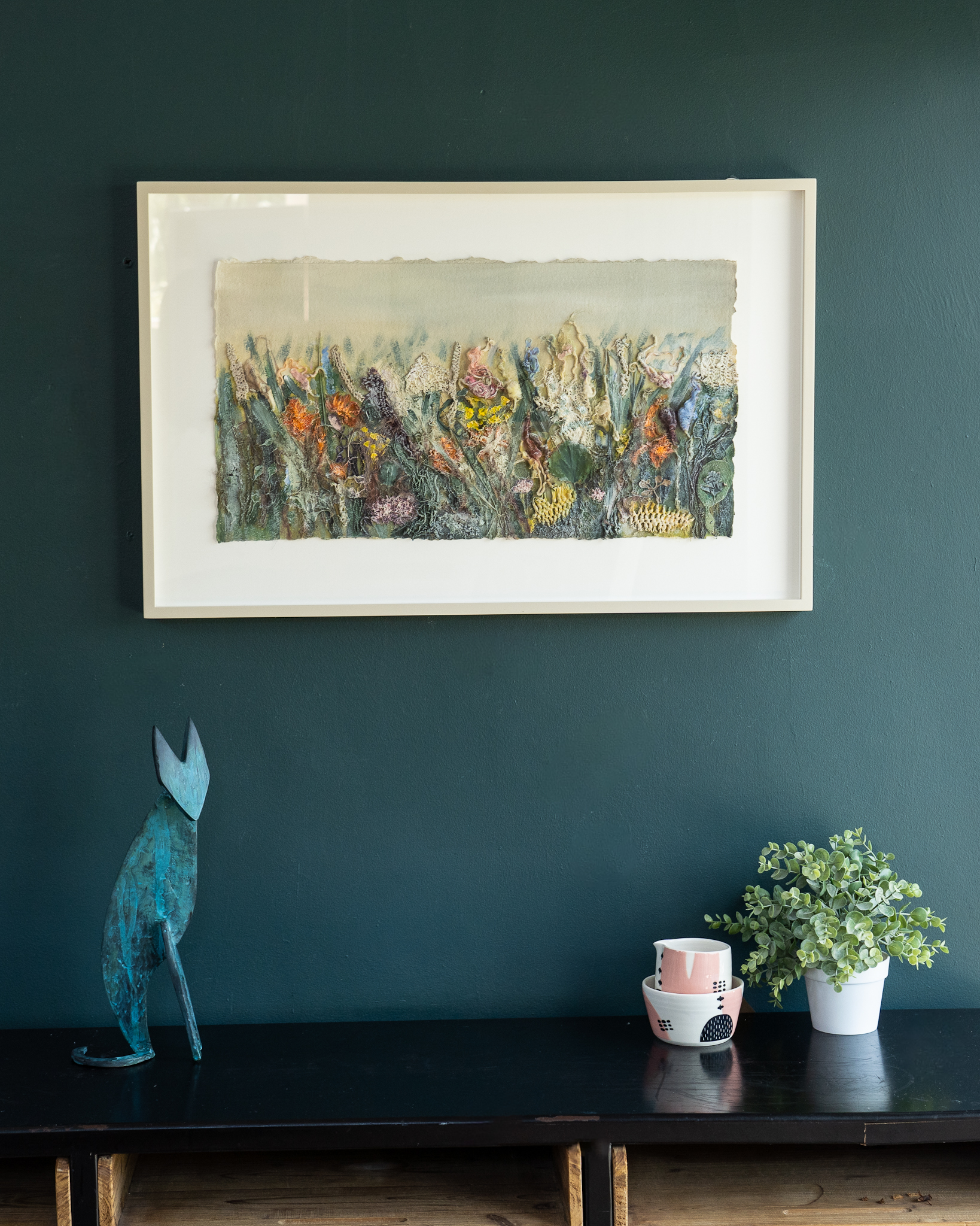 Carmel Madgian Kilbaha Gallery original Irish art Mixed Media Framed behind glass textures colours hedgerows flowers native wildflowers beautiful Interiors Kilbaha Gallery