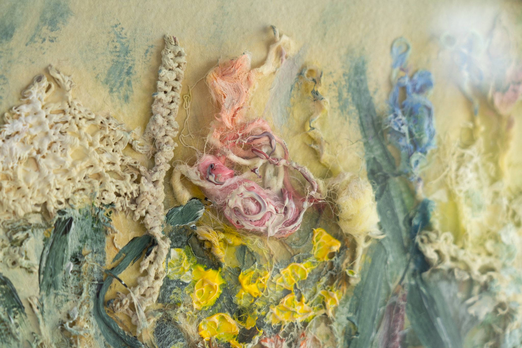 Carmel Madgian Kilbaha Gallery original Irish art Mixed Media Framed behind glass textures colours hedgerows flowers native wildflowers beautiful Interiors Kilbaha Gallery