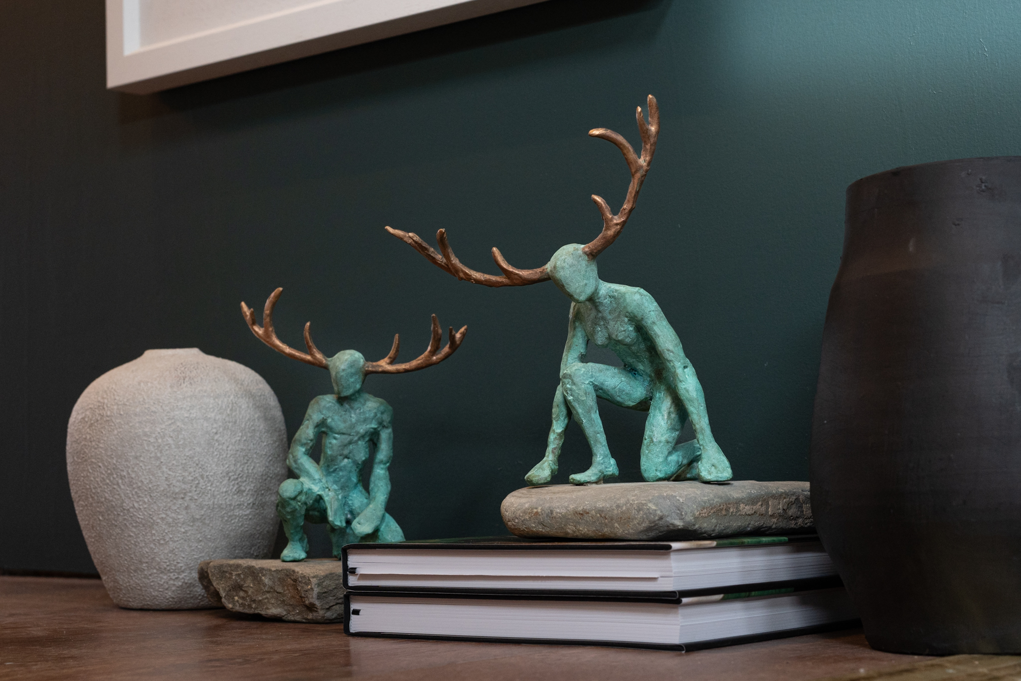 Adam Pomeroy sculptor crouching god and goddess Kilbaha Gallery Irish art Original work bronze sculpture bronze foundry metal finishing Irish art Interiors beautiful artwork Kilbaha Gallery