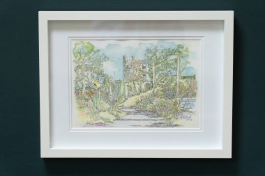 Ruth Wood original pen ink and watercolour moyarta hill carrigaholt village carrigaholt castle Ireland seaside visit clare tourism Ireland