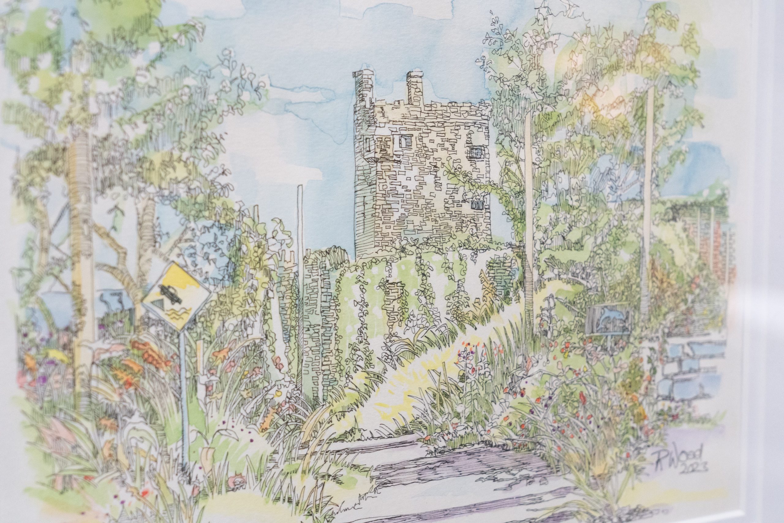Ruth Wood original pen ink and watercolour moyarta hill carrigaholt village carrigaholt castle Ireland seaside visit clare tourism Ireland