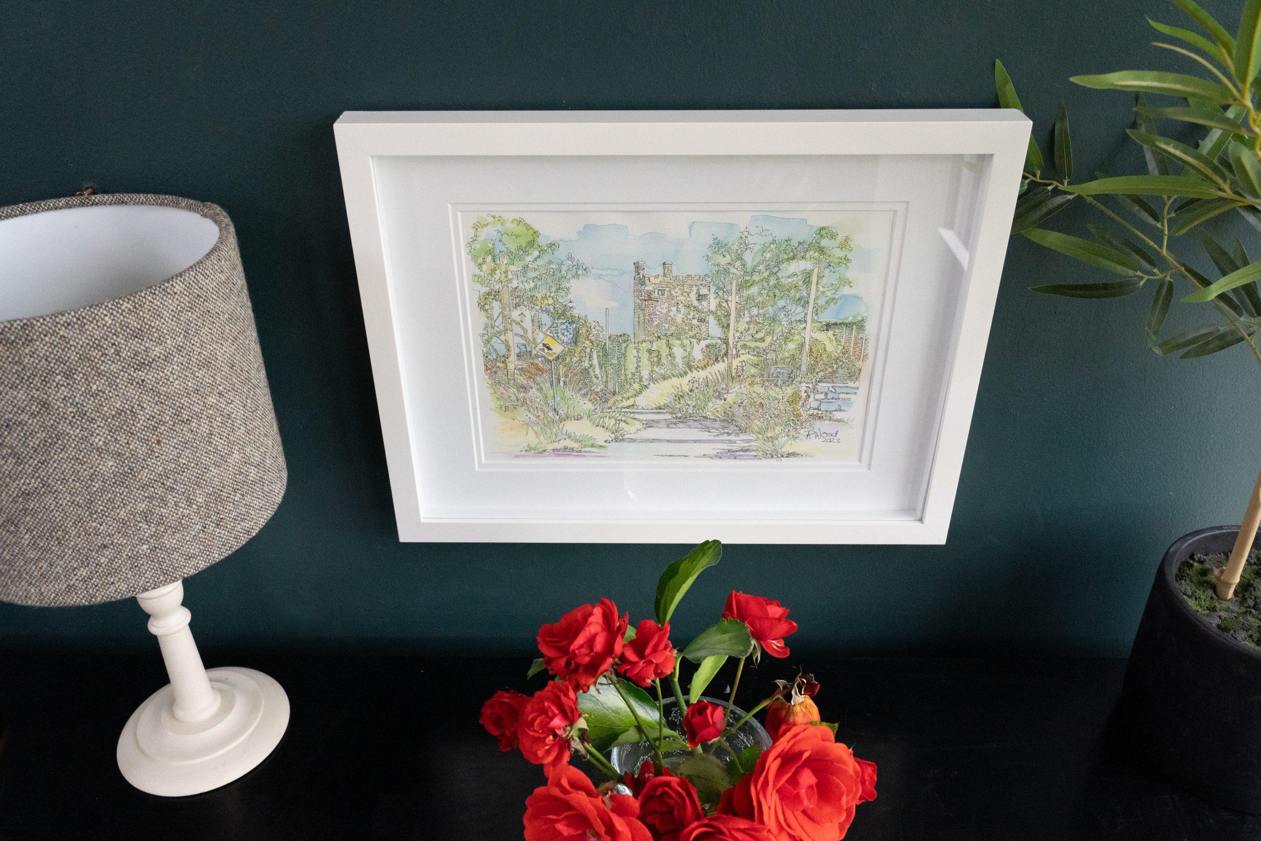 Ruth Wood original pen ink and watercolour moyarta hill carrigaholt village carrigaholt castle Ireland seaside visit clare tourism Ireland