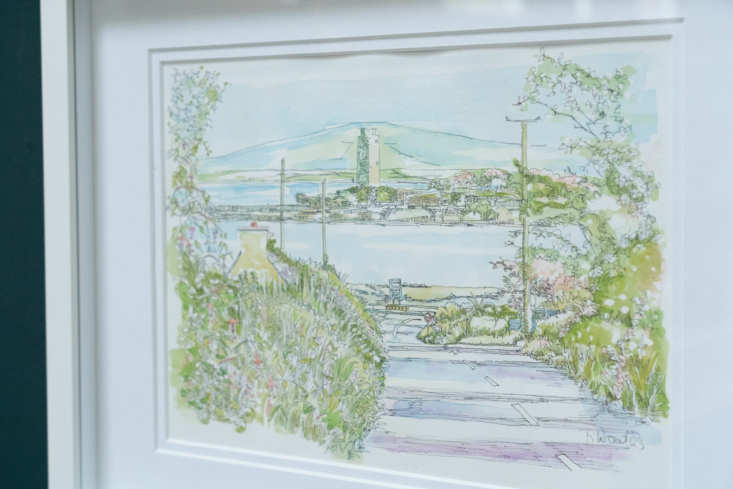 Ruth Wood original pen ink and watercolour moyarta hill carrigaholt village carrigaholt castle Ireland seaside visit clare tourism Ireland