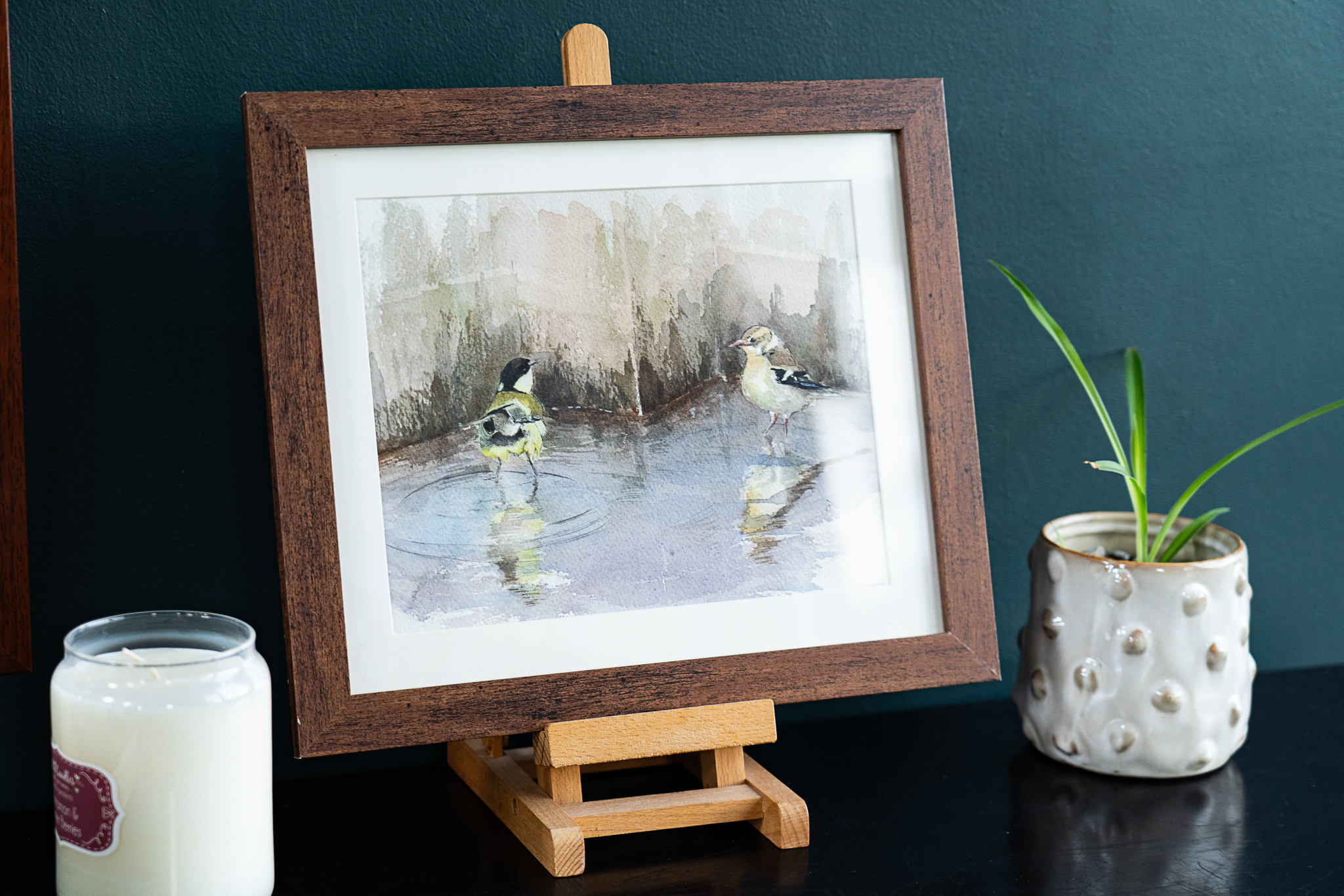 Birds Original Watercolour reflections water lake Ireland painting Interiors artist known as D West Clare artist Kilbaha Gallery Ireland Irish Interiors
