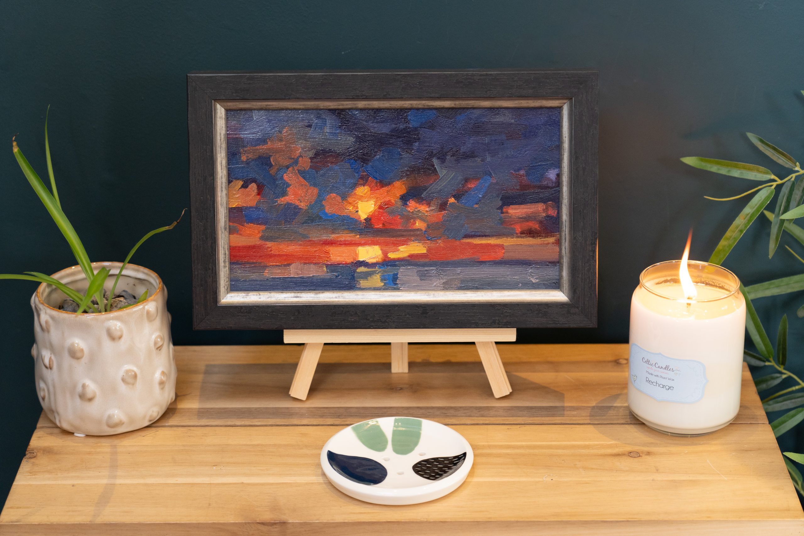 Bairbre Duggan sunset original Irish art oil on canvas framed contemporary Irish art flowers in jar glass vase peonies Irish flowers Irish art original work collectable artist