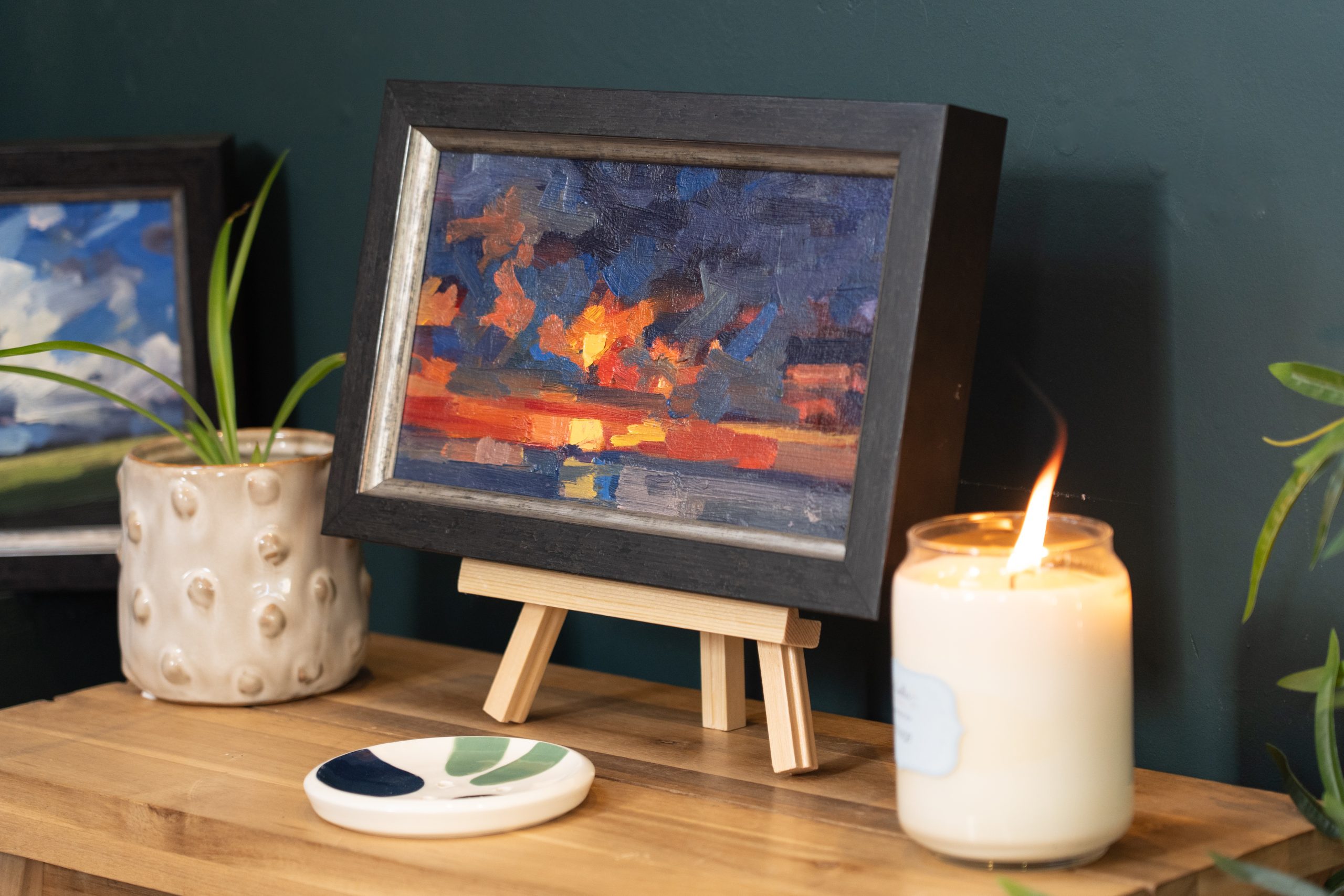 Bairbre Duggan sunset original Irish art oil on canvas framed contemporary Irish art flowers in jar glass vase peonies Irish flowers Irish art original work collectable artist