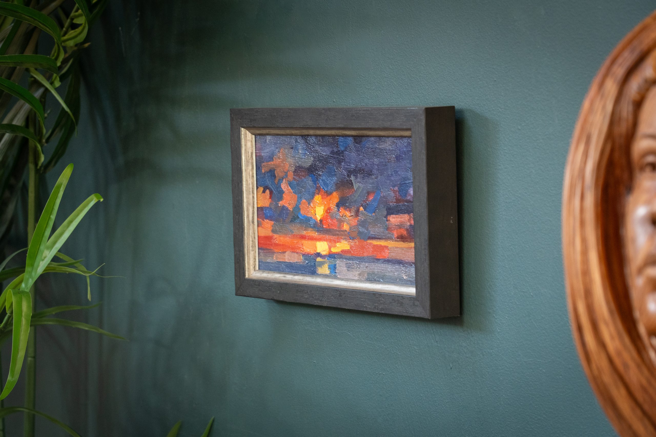 Bairbre Duggan sunset original Irish art oil on canvas framed contemporary Irish art flowers in jar glass vase peonies Irish flowers Irish art original work collectable artist