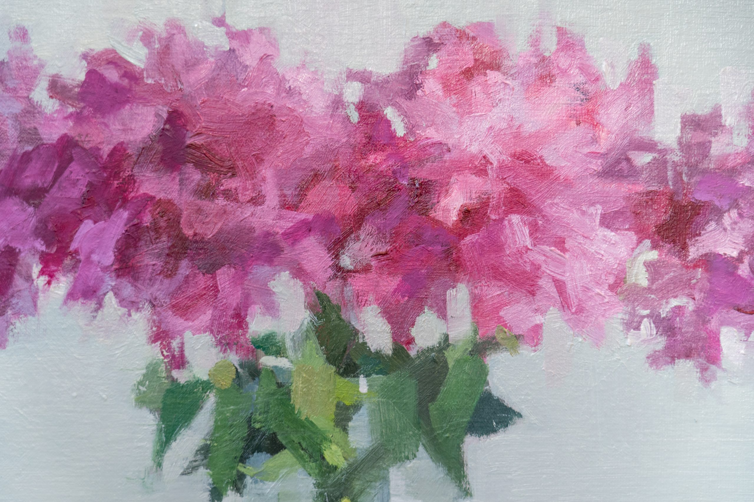 Bairbre Duggan Peonies original Irish art oil on canvas framed contemporary Irish art flowers in jar glass vase peonies Irish flowers Irish art original work collectable artist