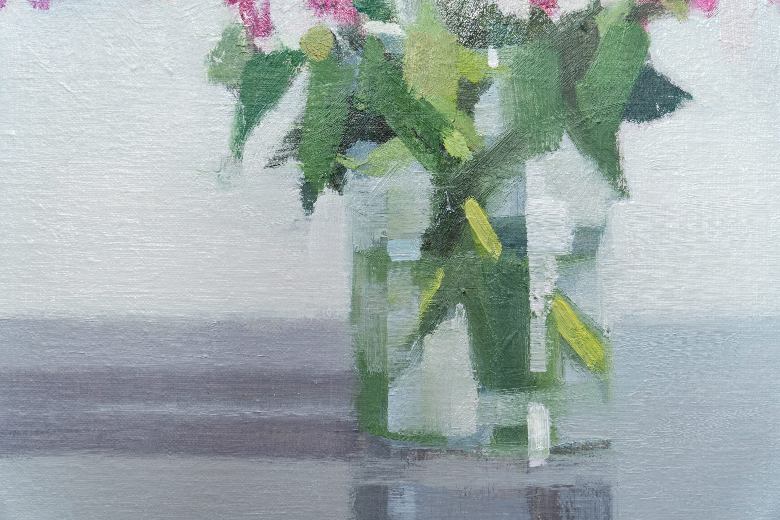 Bairbre Duggan Peonies original Irish art oil on canvas framed contemporary Irish art flowers in jar glass vase peonies Irish flowers Irish art original work collectable artist