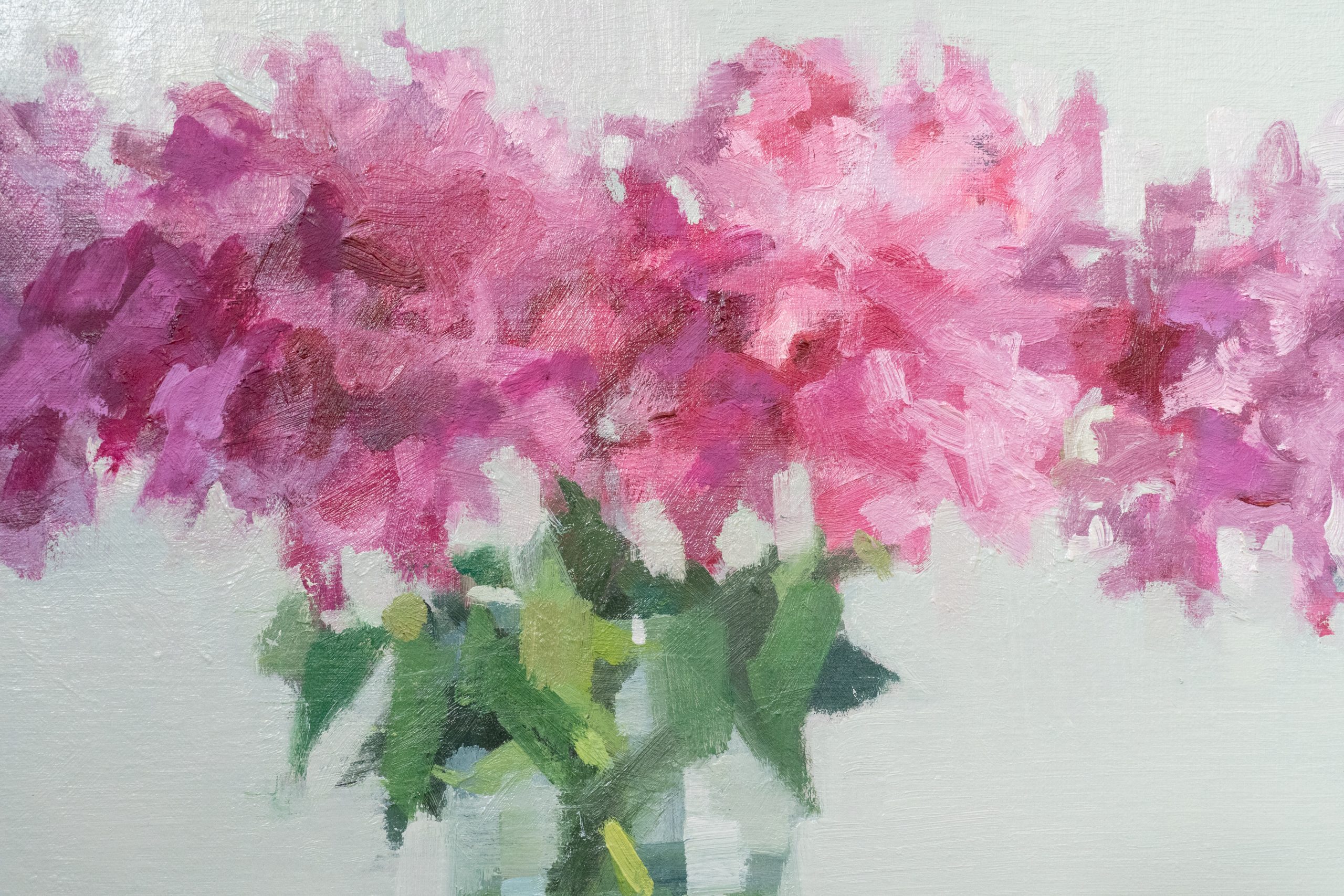 Bairbre Duggan Peonies original Irish art oil on canvas framed contemporary Irish art flowers in jar glass vase peonies Irish flowers Irish art original work collectable artist