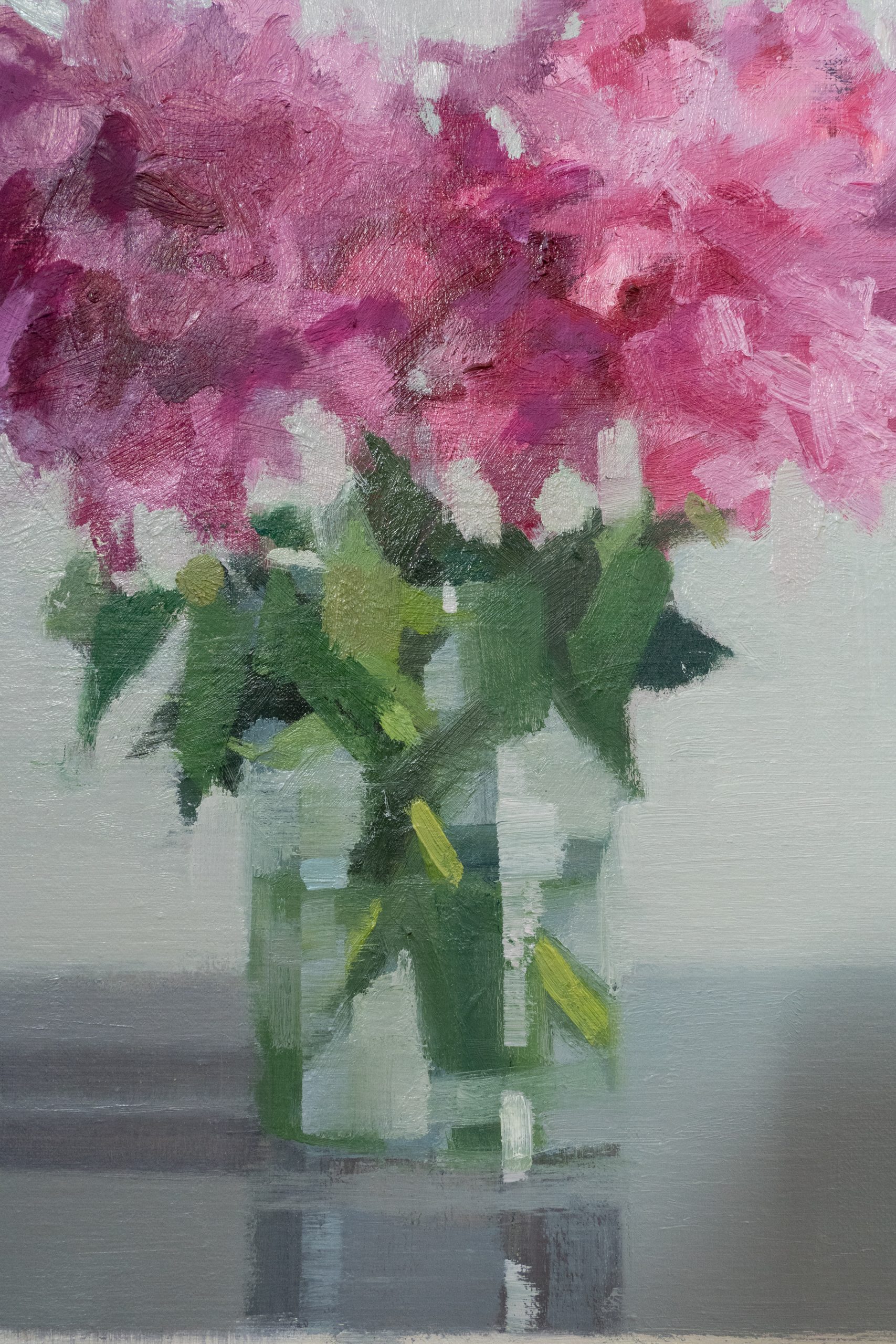 Bairbre Duggan Peonies original Irish art oil on canvas framed contemporary Irish art flowers in jar glass vase peonies Irish flowers Irish art original work collectable artist