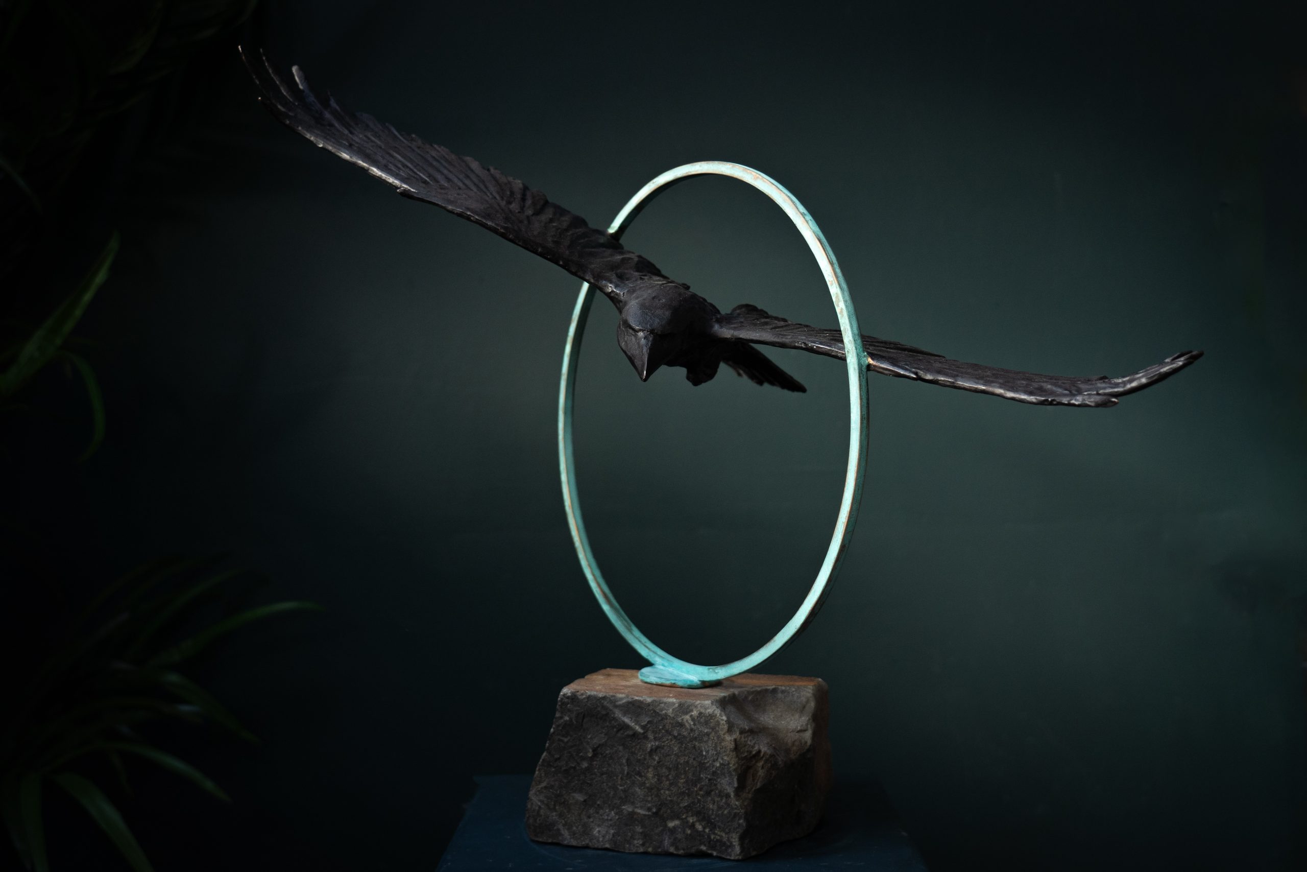 Adam Pomeroy Bronze Raven in Flight extraordinary piece of art Irish art sculpture Irish interiors adam pomeroy Kilbaha Gallery Ireland contemporary sculpture