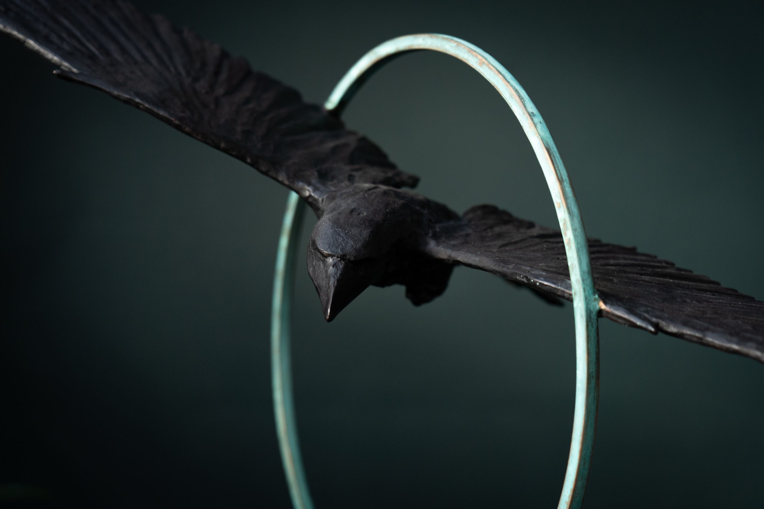 Adam Pomeroy Bronze Raven in Flight extraordinary piece of art Irish art sculpture Irish interiors adam pomeroy Kilbaha Gallery Ireland contemporary sculpture