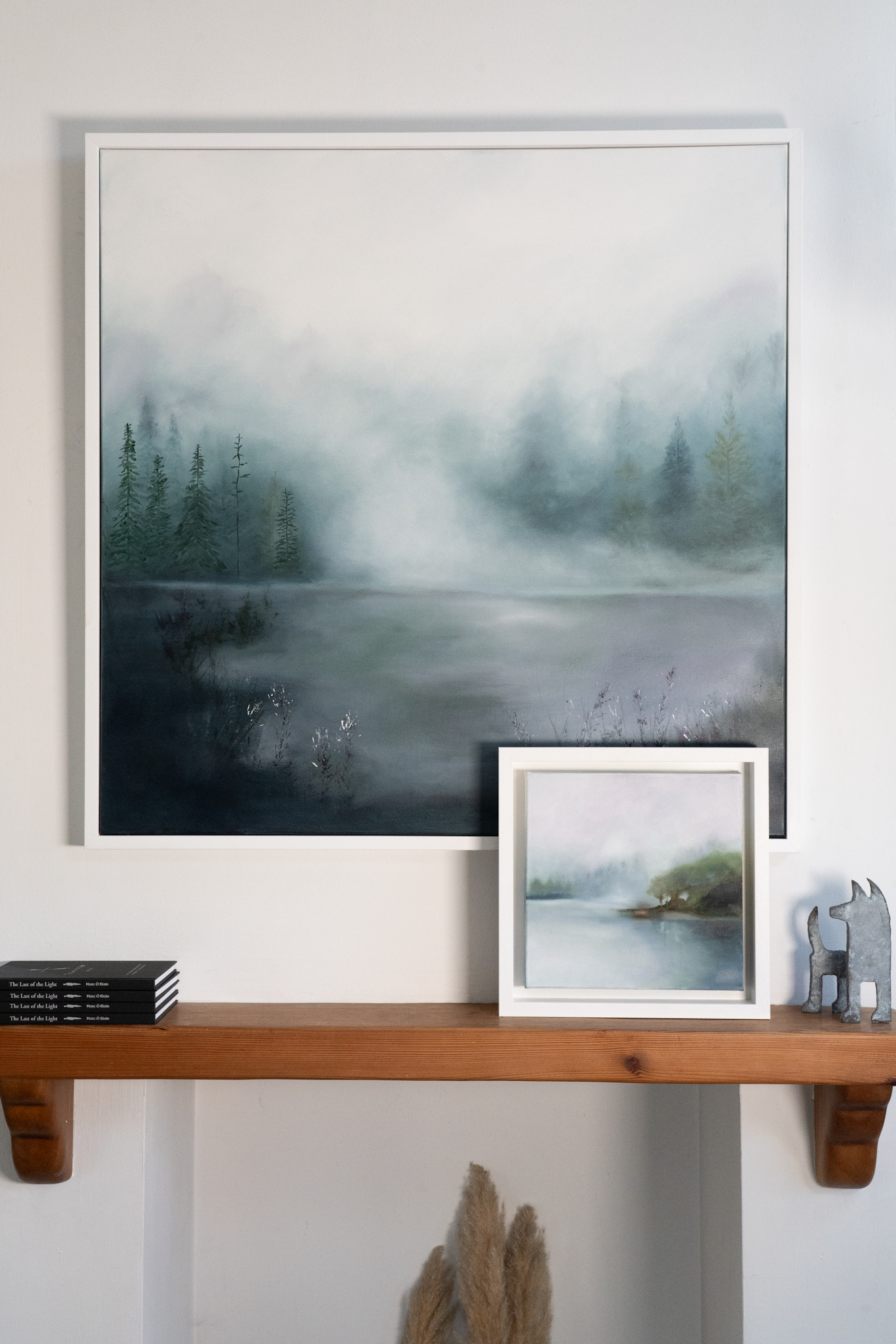 Enigmatic Woods Mary Rose Keane beautifully atmospheric oil on canvas misty mountains forest scene beautifully resonant calming interiors large art work for interior space