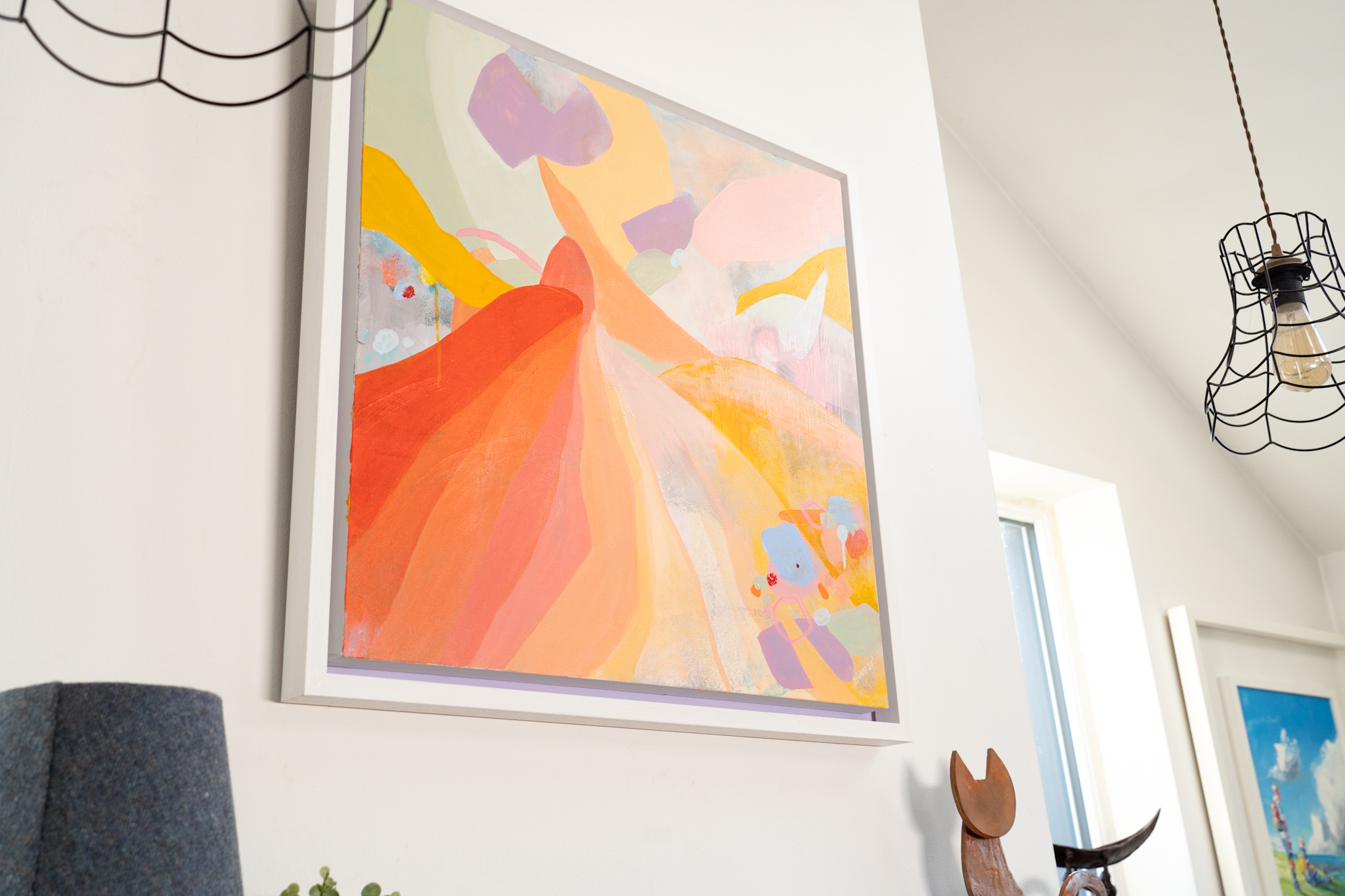 Explorious Mary Rose Keane beautiful abstract colourful large painting full of energy gentle pastel colour palette expresionism Original Irish Art acrylics handling of colour interior spaces