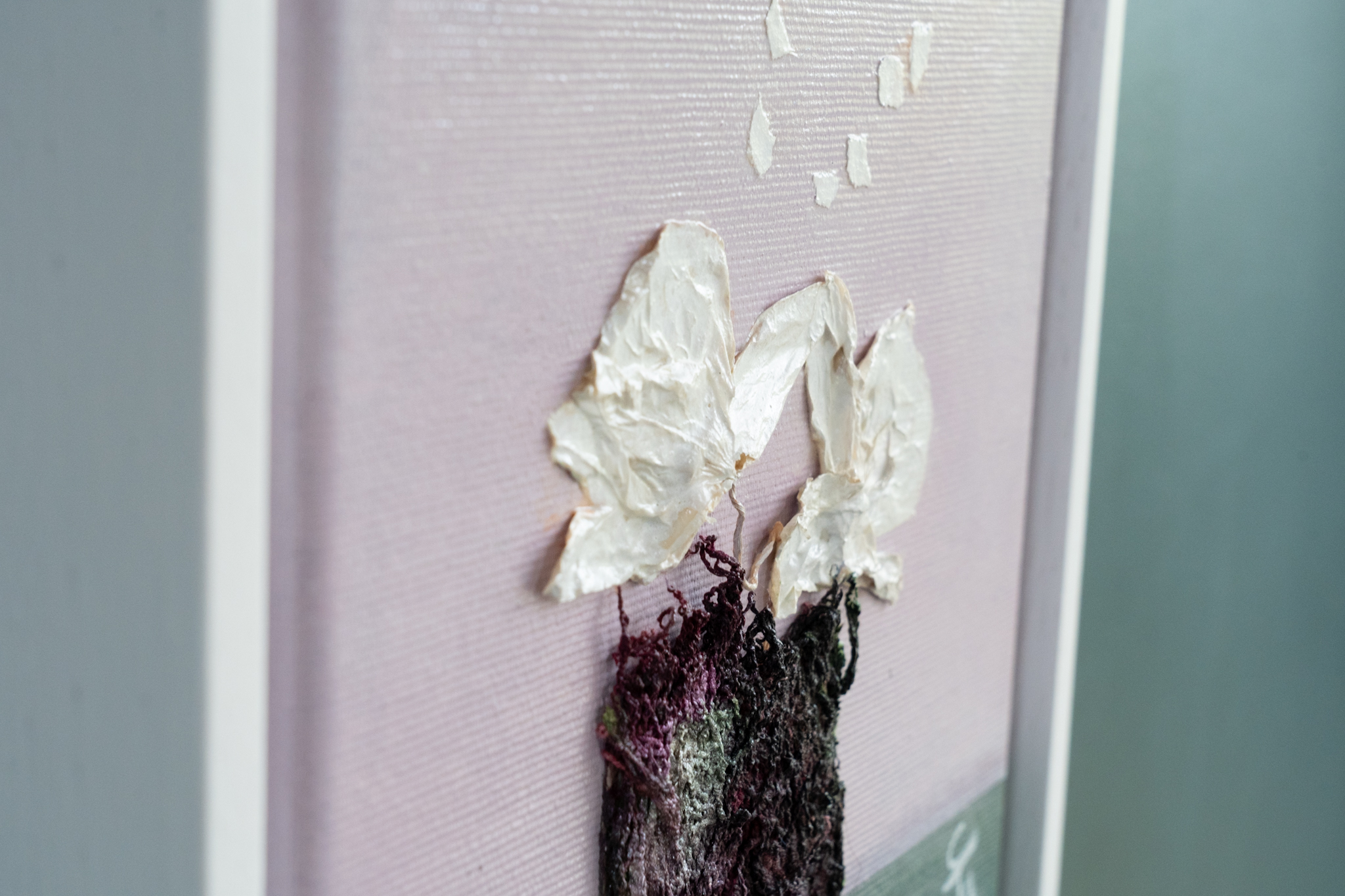Born Again Orchids II Carmel Madigan Mixed Media Irish art Original Irish art pinks purples and vibrant yellow natural elements textured legacy art framed pieces Ireland gift Irish Interiors Ireland