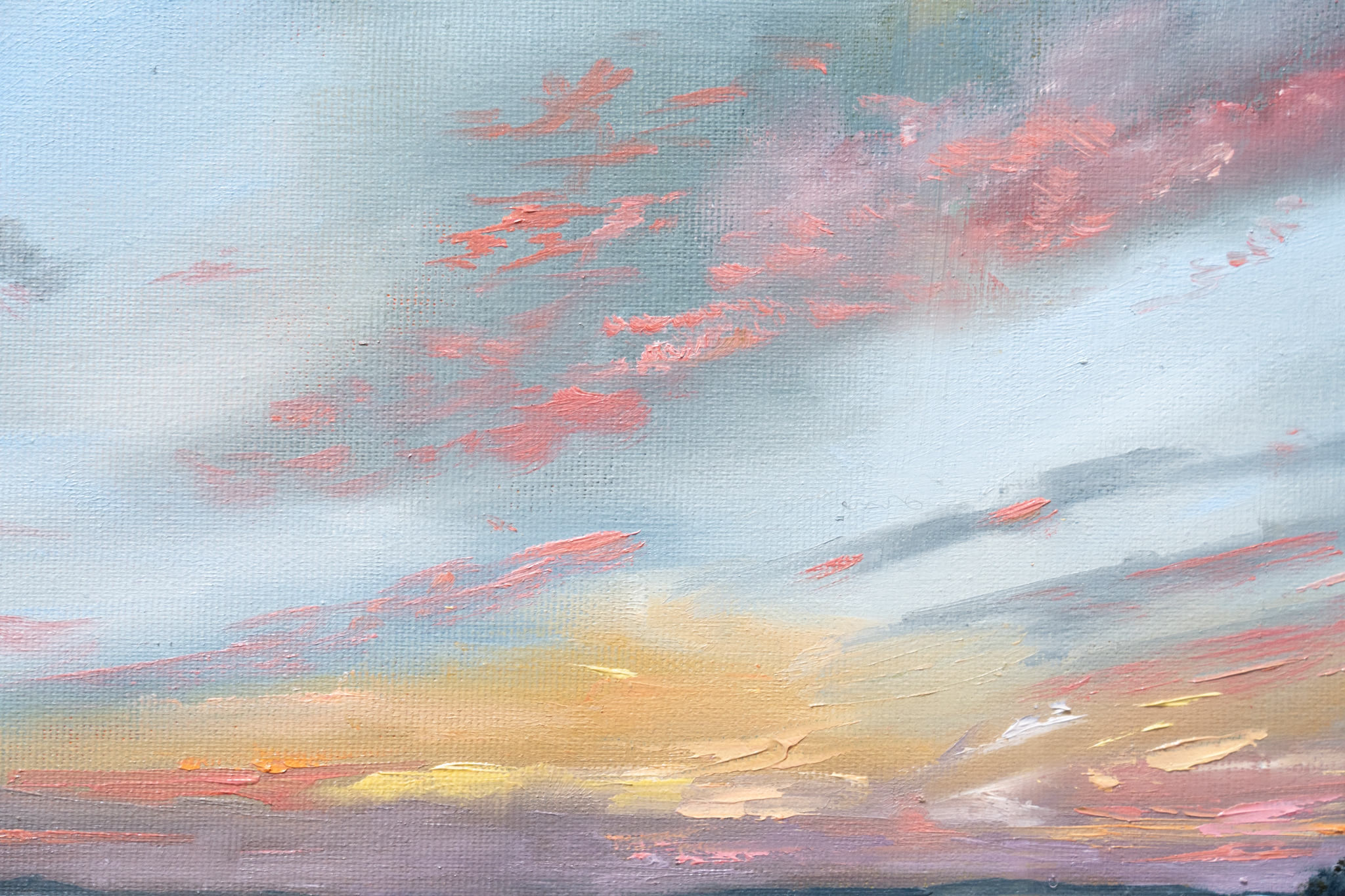 The artist signing their work as D Cappa Evening light sunlight pink sky Ireland Irish art Original Irish art contemporary artist West Clare scene Interiors Irish scene seascape beautiful Cappa Kilrush Visit Clare WAW Ireland tourism Ireland painting