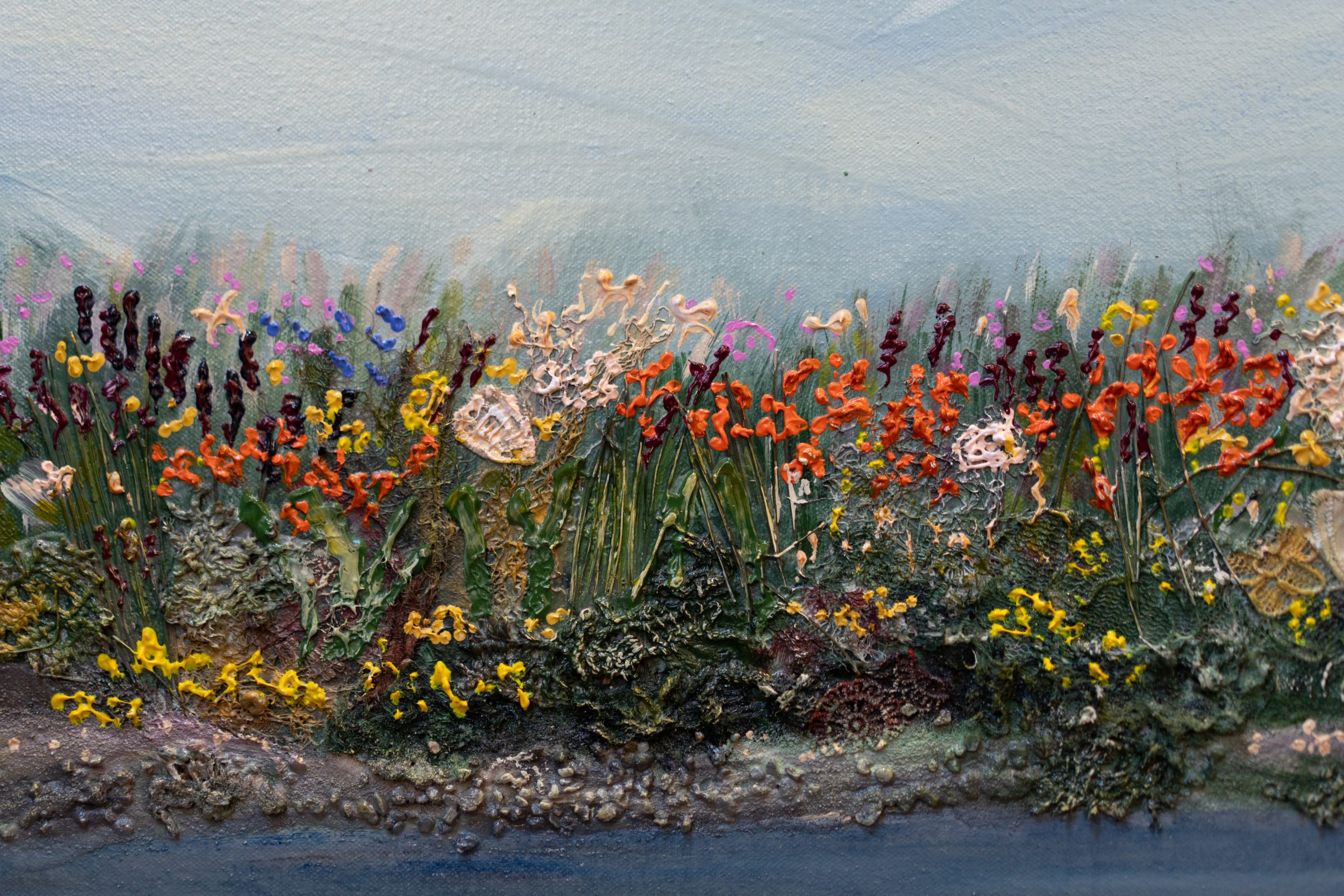 Carmel Madigan Original Irish Art Hedgreows Wildflowers mixed media gorgeous painting Irish Interiors Irish art and Interiors