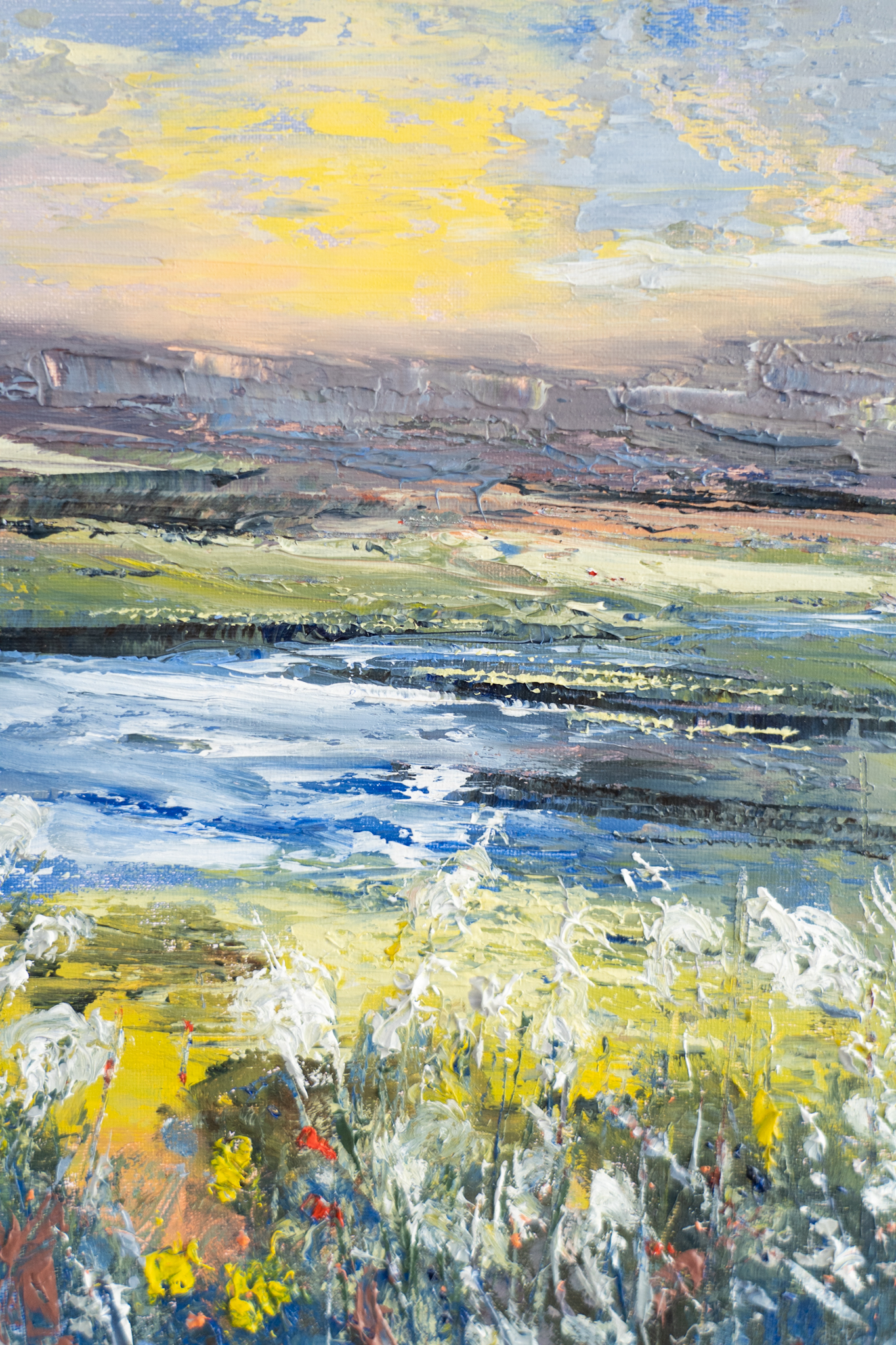 Pauline Dunleavy Beautiful original Irish art oil and cold wax Irish Interiors seaside landscape seascapes rocks sky meadows rich colours Ireland WAW Kilbaha Gallery