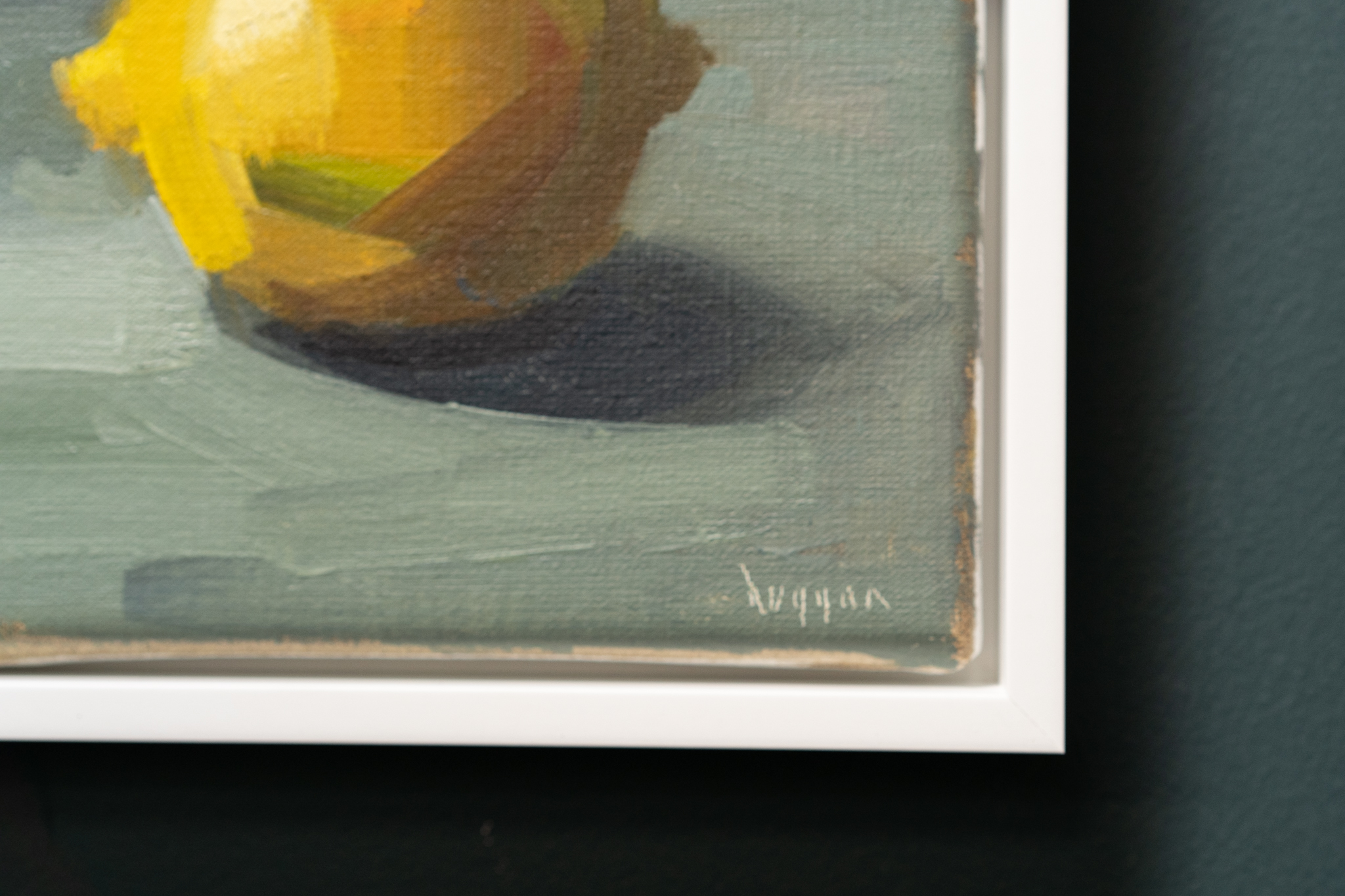 Lemon 2025 oil on canvas Bairbre Duggan original Irish art oil painting still life contemporary artist Kilbaha Gallery Ireland painting