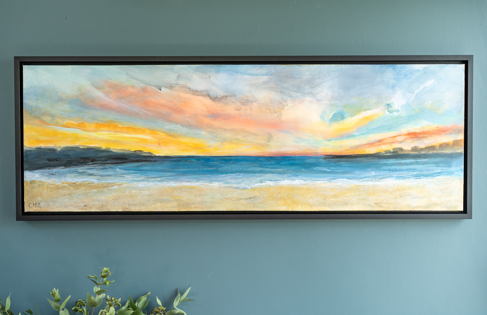 Kilkee Claire McMahon acrylics original art painting beautiful colours sunset in oils landscape skies golden hour Irish Ireland Wild Atlantic Way Kilbaha Gallery