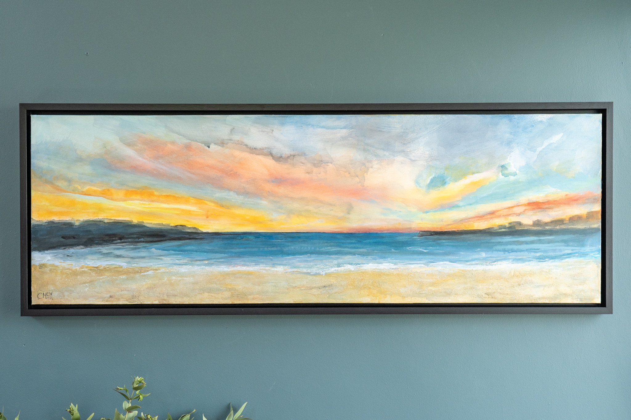 Kilkee Claire McMahon acrylics original art painting beautiful colours sunset in oils landscape skies golden hour Irish Ireland Wild Atlantic Way Kilbaha Gallery