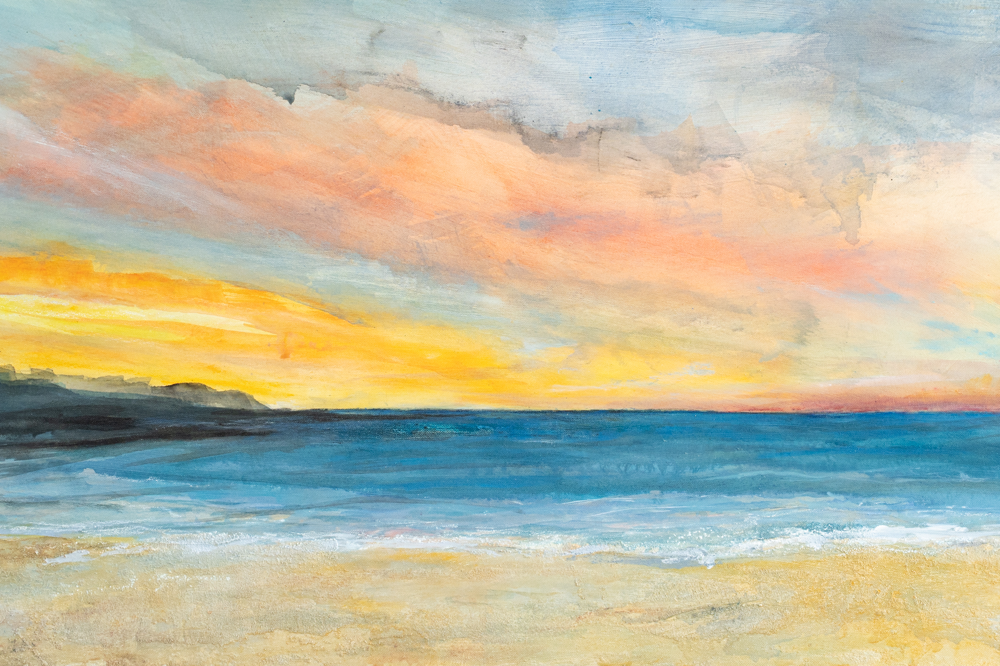 Kilkee Claire McMahon acrylics original art painting beautiful colours sunset in oils landscape skies golden hour Irish Ireland Wild Atlantic Way Kilbaha Gallery