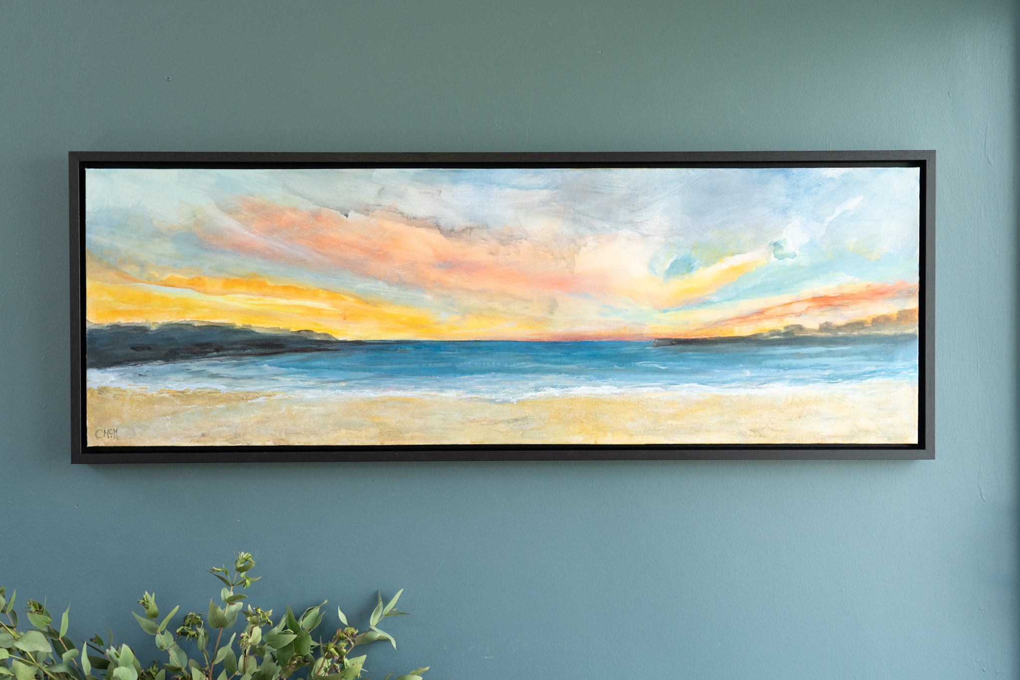 Kilkee Claire McMahon acrylics original art painting beautiful colours sunset in oils landscape skies golden hour Irish Ireland Wild Atlantic Way Kilbaha Gallery