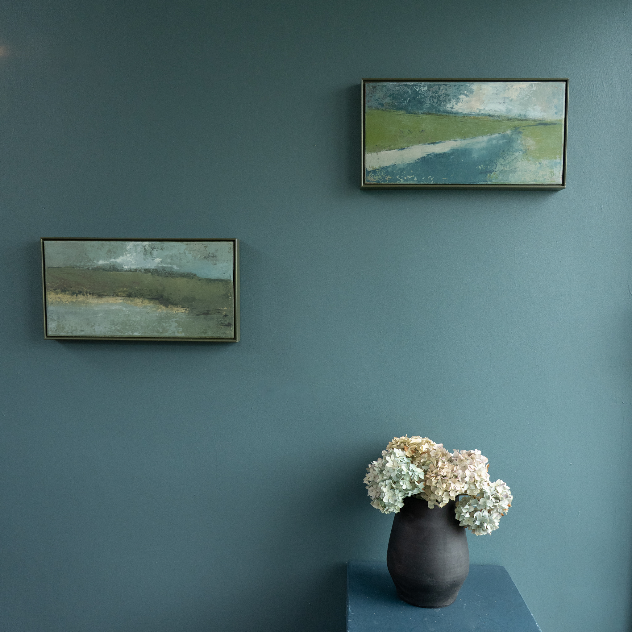 Dorothy Ledwith Kilbaha Gallery original oil paintings oil on canvas greens colour palette Ireland Irish art Original Contemporary Irish Art Ireland beautiful landscapes country fields trees waterways Kilbaha Gallery Interior Design