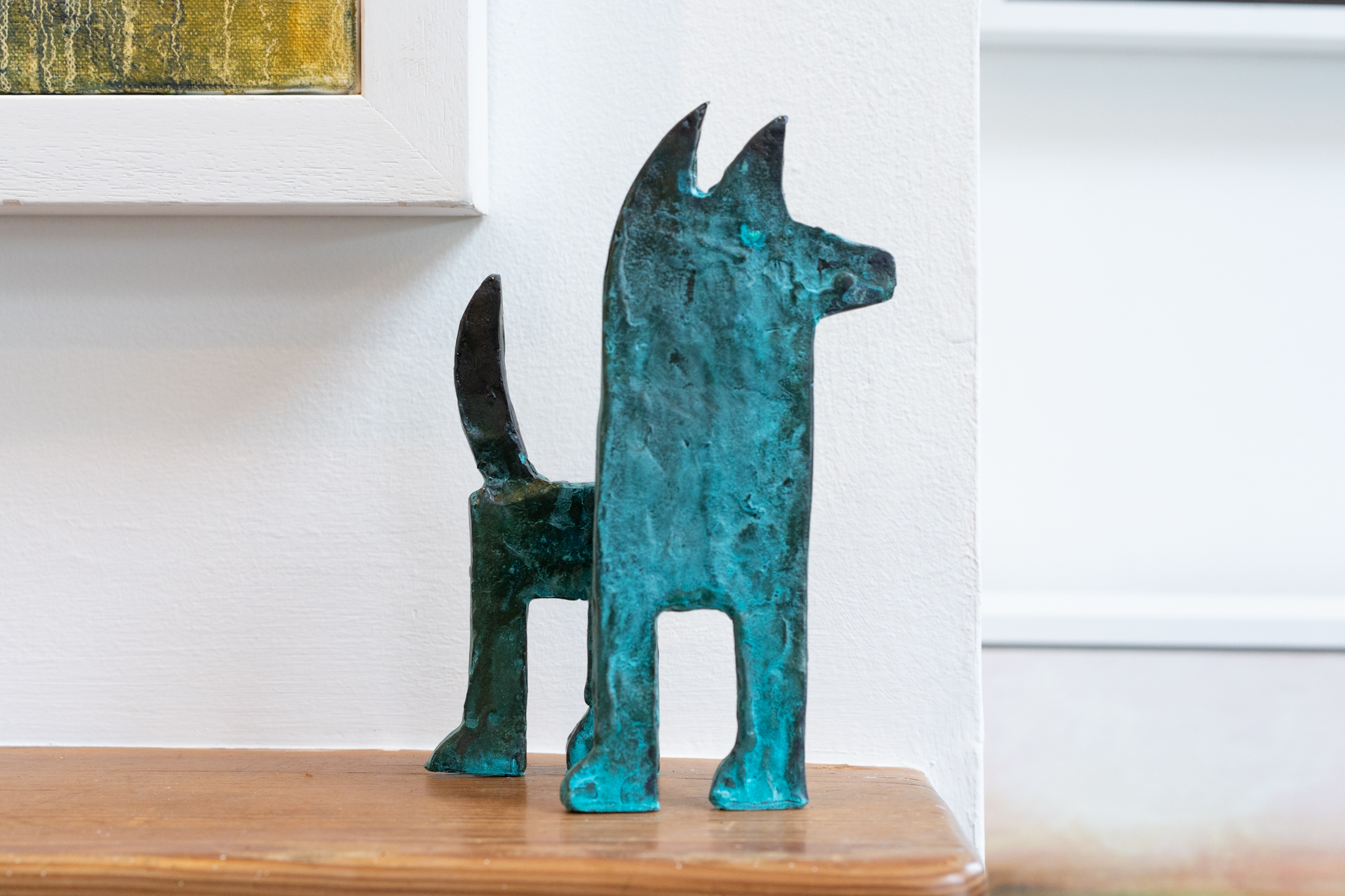 Seamus Connolly Bronze Dog dark edges green patina Ireland bronze foundry original Irish art beautiful sculpture animal sculpture Irish art contemporary art Kilbaha Gallery