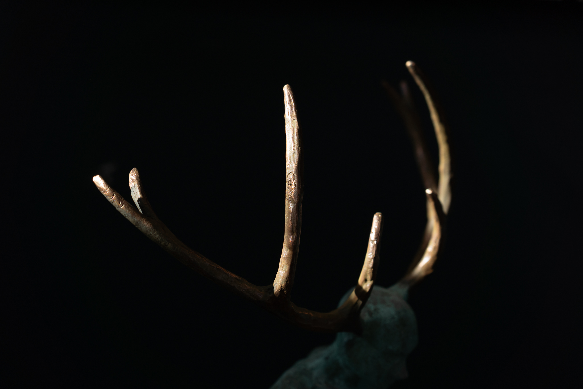 Resistance II by Adam Pomeroy Bronze Sculpture green patina female figure with horns powerful empowering women strength Ireland Irish art Kilbaha Gallery