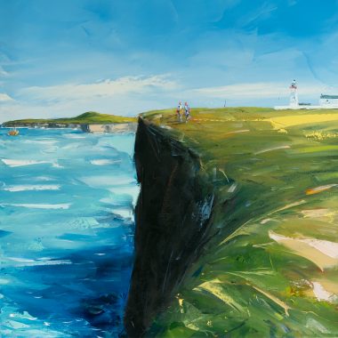 The artist David Coyne for Kilbaha Gallery Ireland Original Irish Art Wild Atlantic Way Rolling Tide Waves Rocks stones movement beautiful painting oils on canvas Irish Interiors Cliff Coast Wild Waves Ireland West of Ireland vivid colours blues and greens