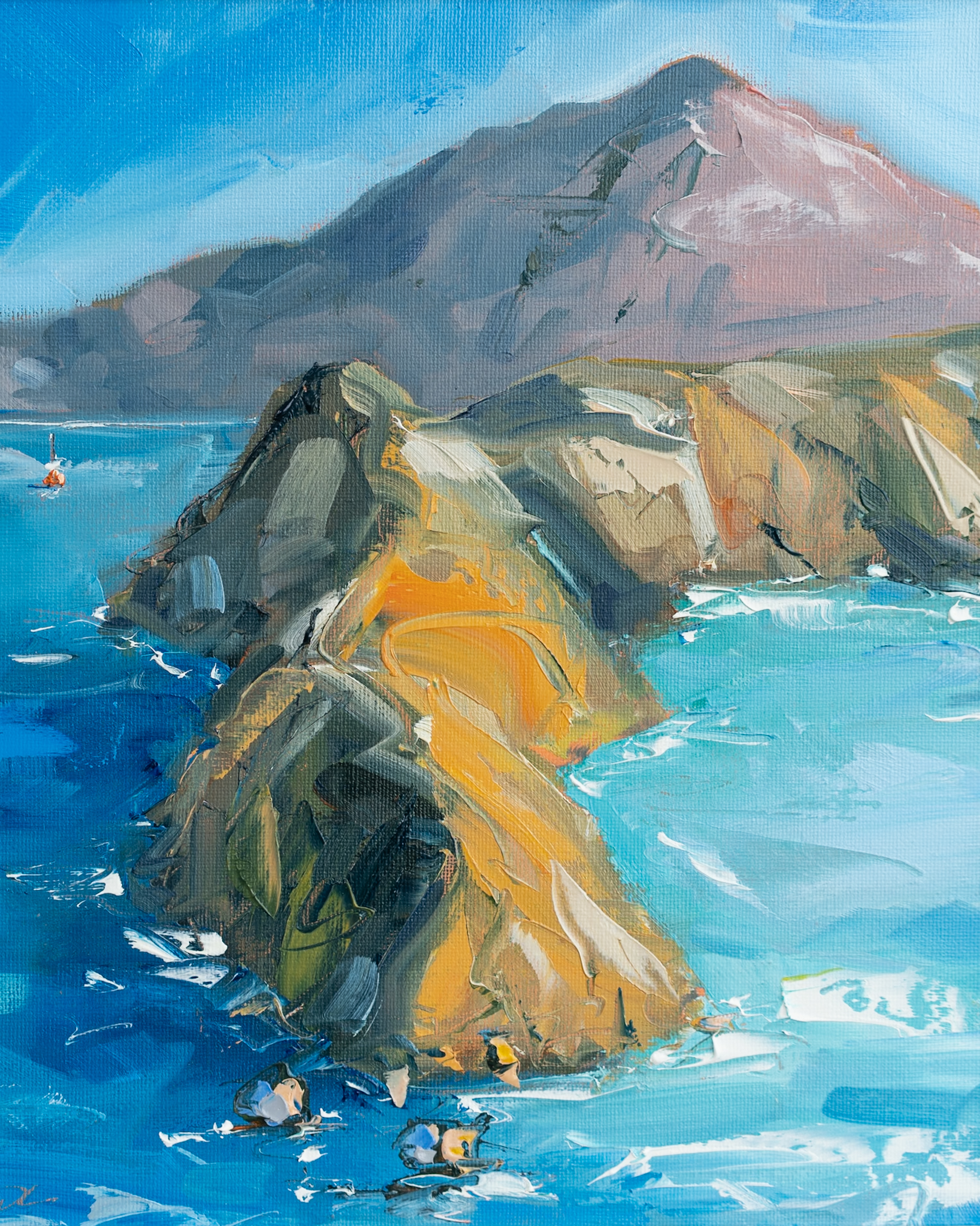 The artist David Coyne for Kilbaha Gallery Ireland Original Irish Art Wild Atlantic Way Rolling Tide Waves Rocks stones movement beautiful painting oils on canvas Irish Interiors Cliff Coast Wild Waves Ireland West of Ireland vivid colours blues and greens