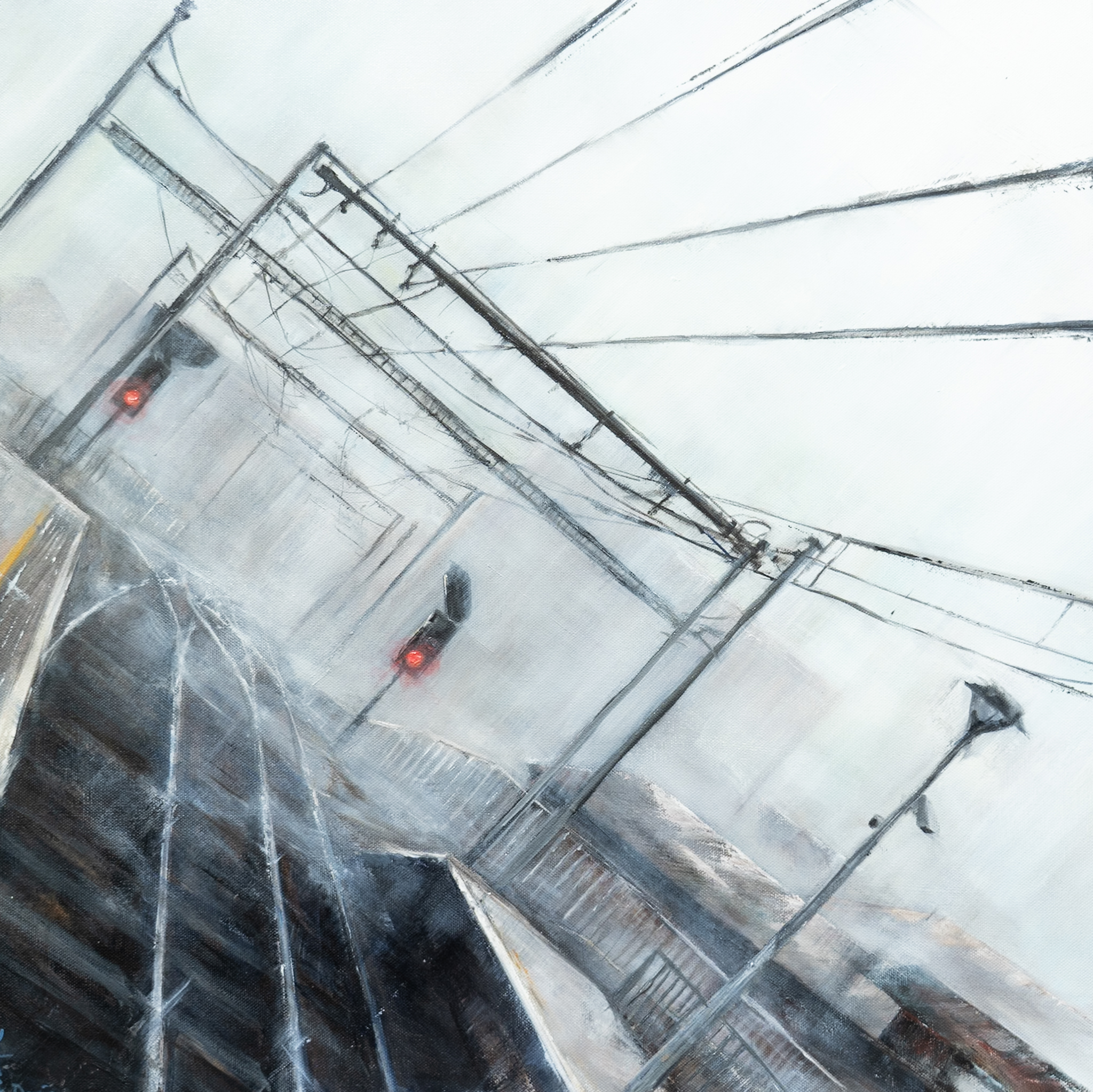 Delaney Davis roadside traffic lights on the road night time scene streetscape Ireland original Irish art Kilbaha Gallery Ireland