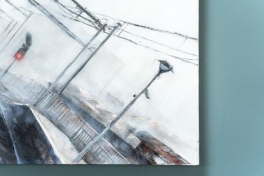 Delaney Davis roadside traffic lights on the road night time scene streetscape Ireland original Irish art Kilbaha Gallery Ireland