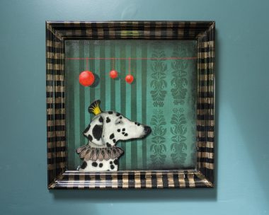 Heidi Wickham Circus Dog Irish Art Kilbaha Gallery Irish interiors beautiful contemporary painting black dog on green