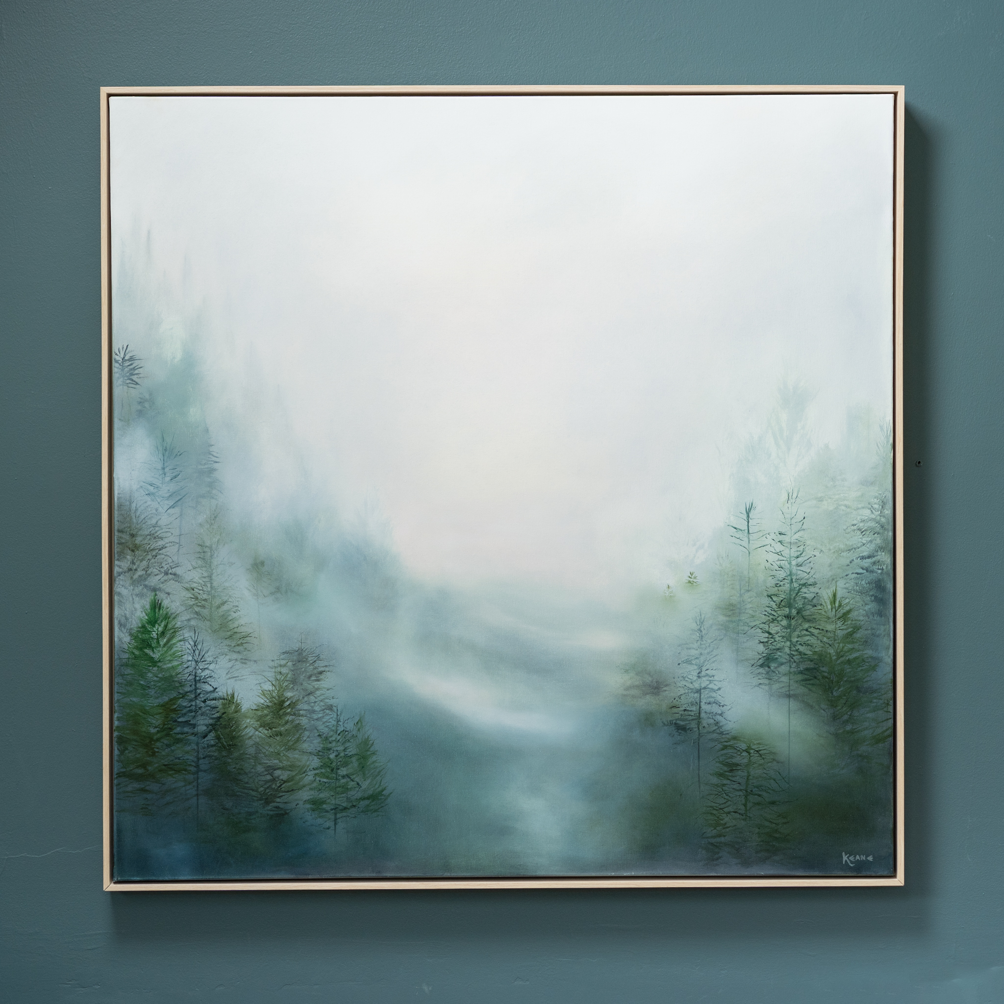 Mary Rose Keane beautiful oil painting ethereal green breath of the forest fog calming large scale art Kilbaha Gallery