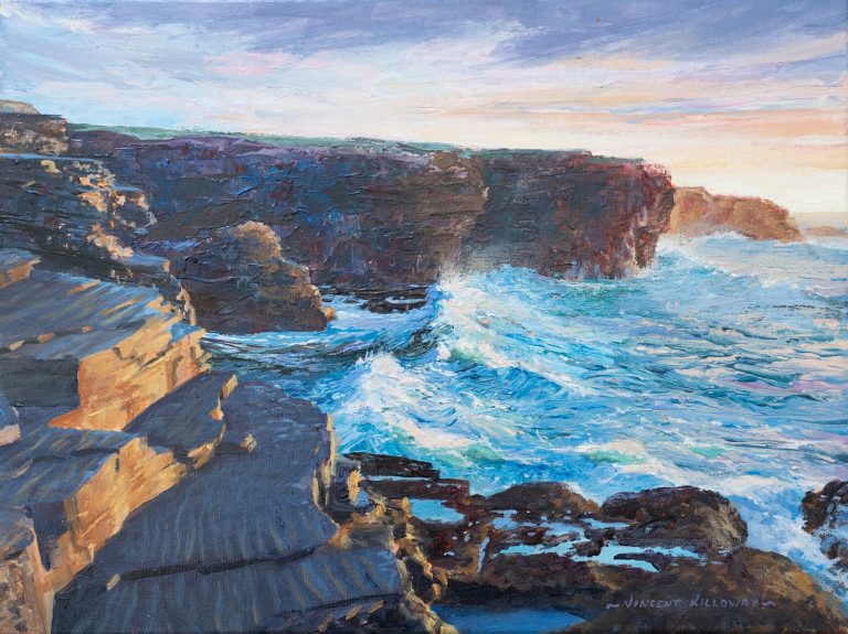 Vincent Killowry Original Irish Art Ireland Kilbaha Gallery Wild Atlantic way Coastal Study Coast Cliffs Waves Seascape Irish waters beautiful painting acrylics beautifully framed Irish Interiors