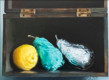 Diana Marshall Irish art still life fine art beautiful oils oil painting incredible detail lemon and pears fruit Ireland Irish artist contemporary homes beautiful interiors decor Irish artist