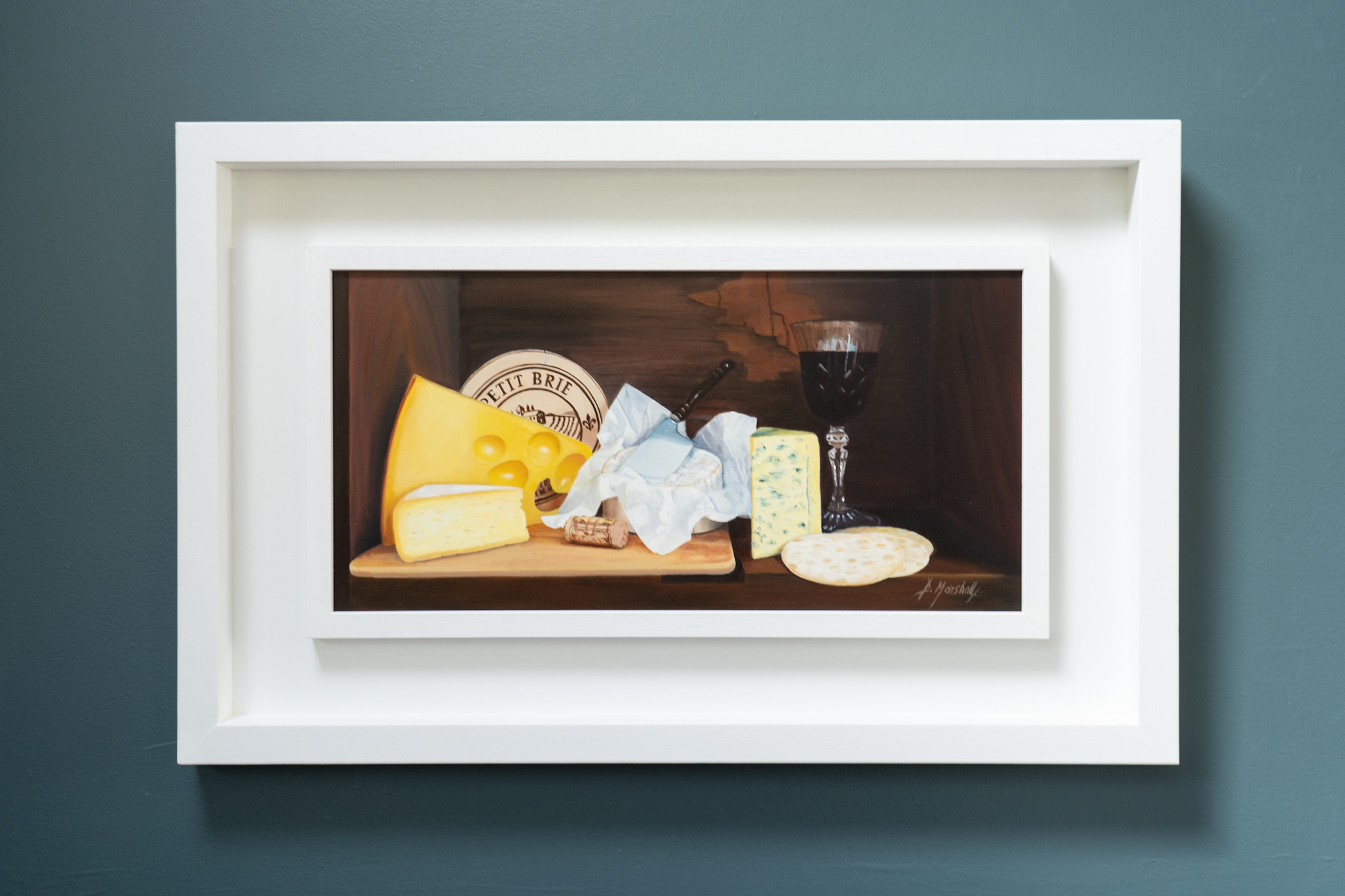 Diana Marshall Irish art still life fine art beautiful oils oil painting incredible detail wine and cheese crackers fruit Ireland Irish artist contemporary homes beautiful interiors decor Irish artist