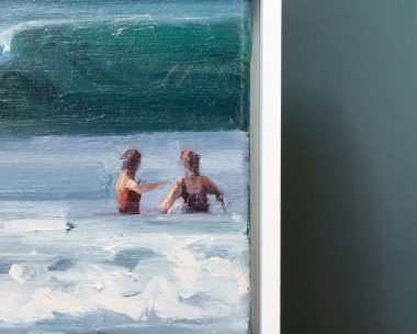 Bairbre Duggan Beach Painting Oils on canvas waves swimmers Wild Atlantic Way original Irish art Ireland beach swimmers seascape painting Kilbaha Gallery
